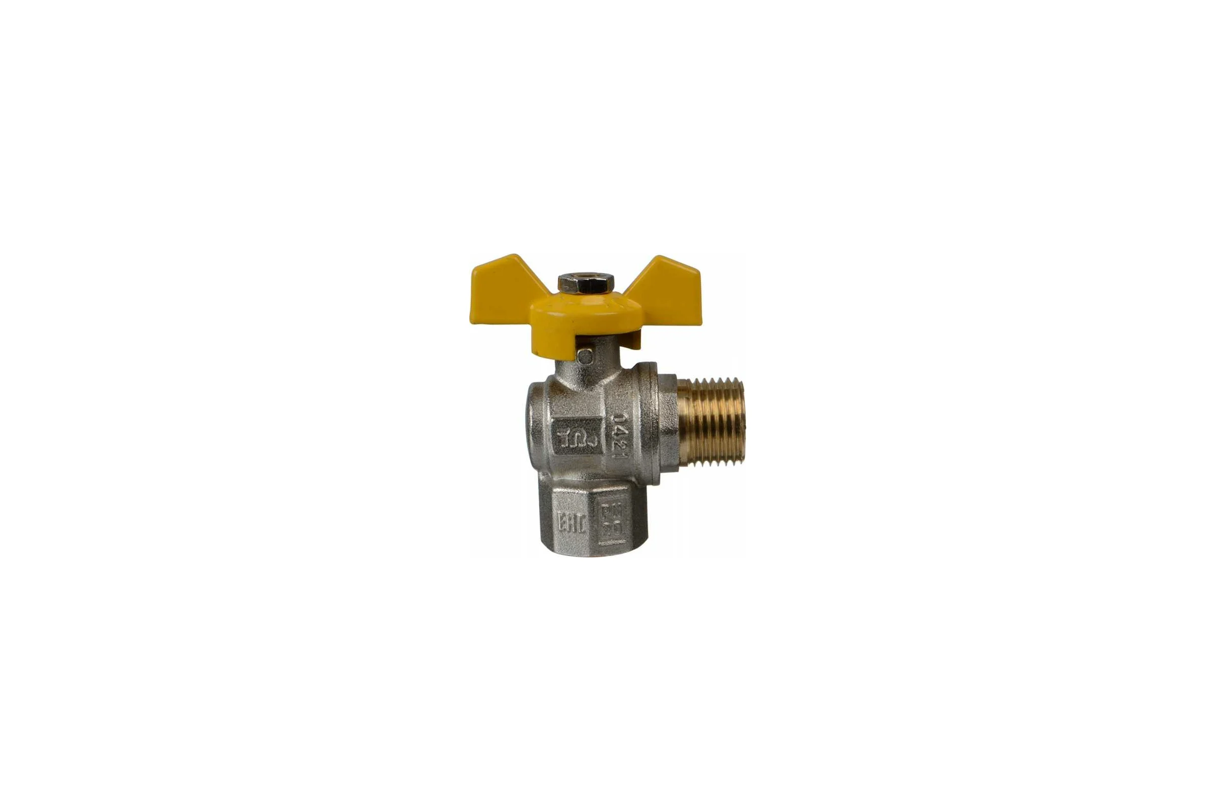Шаровой кран Terma газовый, угловой, 1/2", в/н, бабочка 26057