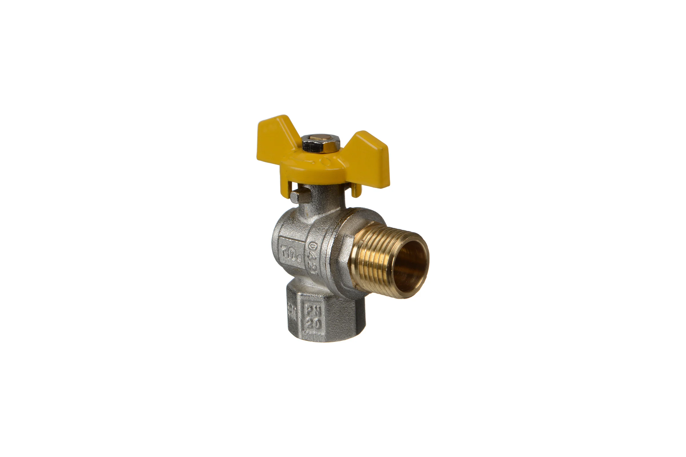 Шаровой кран Terma газовый, угловой, 1/2", в/н, бабочка 26057
