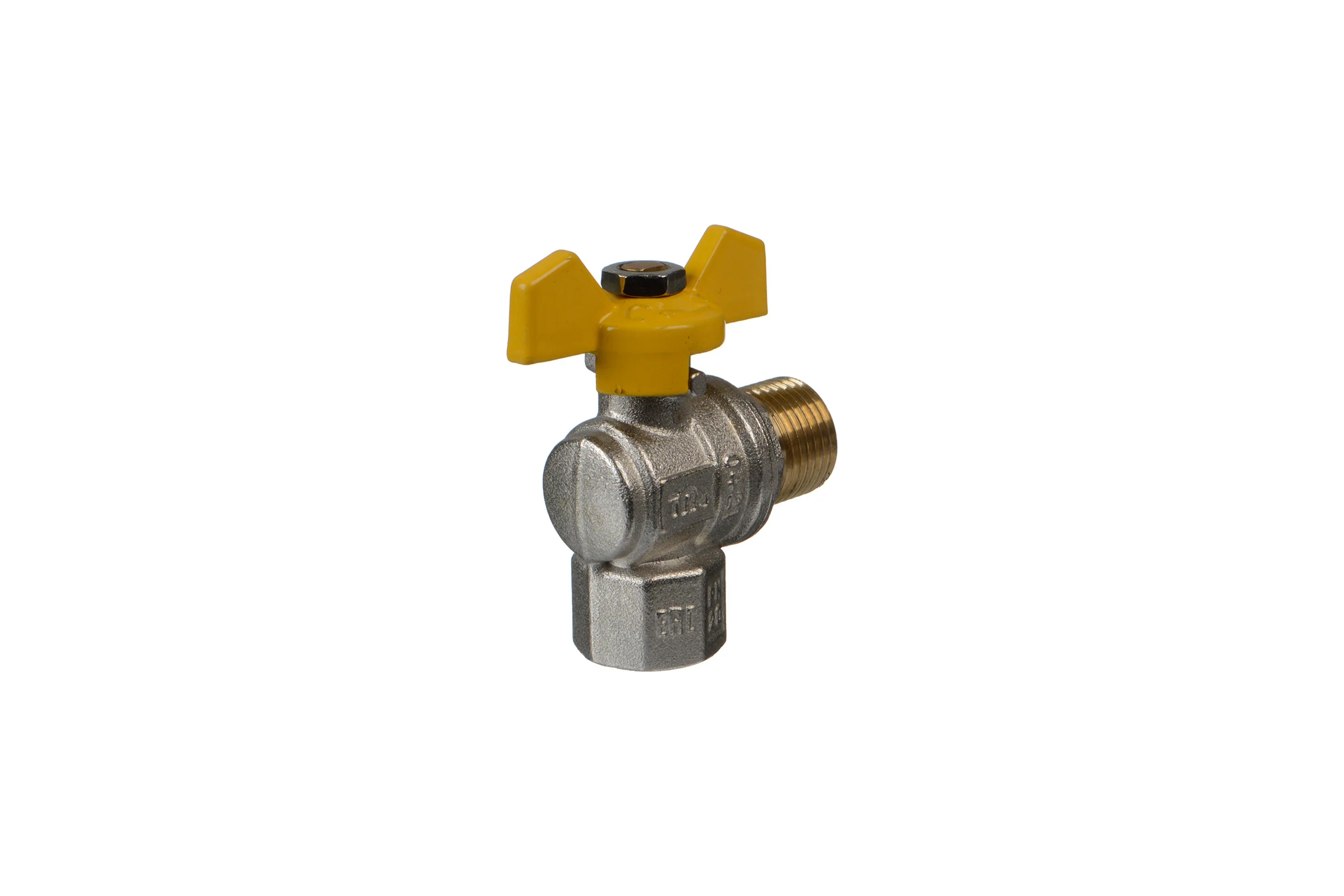 Шаровой кран Terma газовый, угловой, 1/2", в/н, бабочка 26057