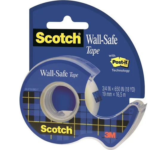 Канцелярская клейкая лента SCOTCH 183 Wall-Safe, невидимая, на мини-диспенсере, 19 мм х 16,5 м 7100154202