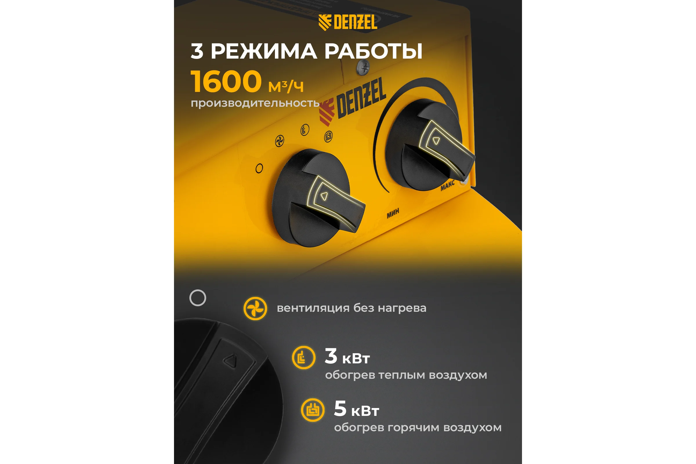 Тепловая пушка Denzel SFH-15000, 400 В, 1600 м3/ч, 3 режима, вентилятор, 7500/15000 Вт 96443