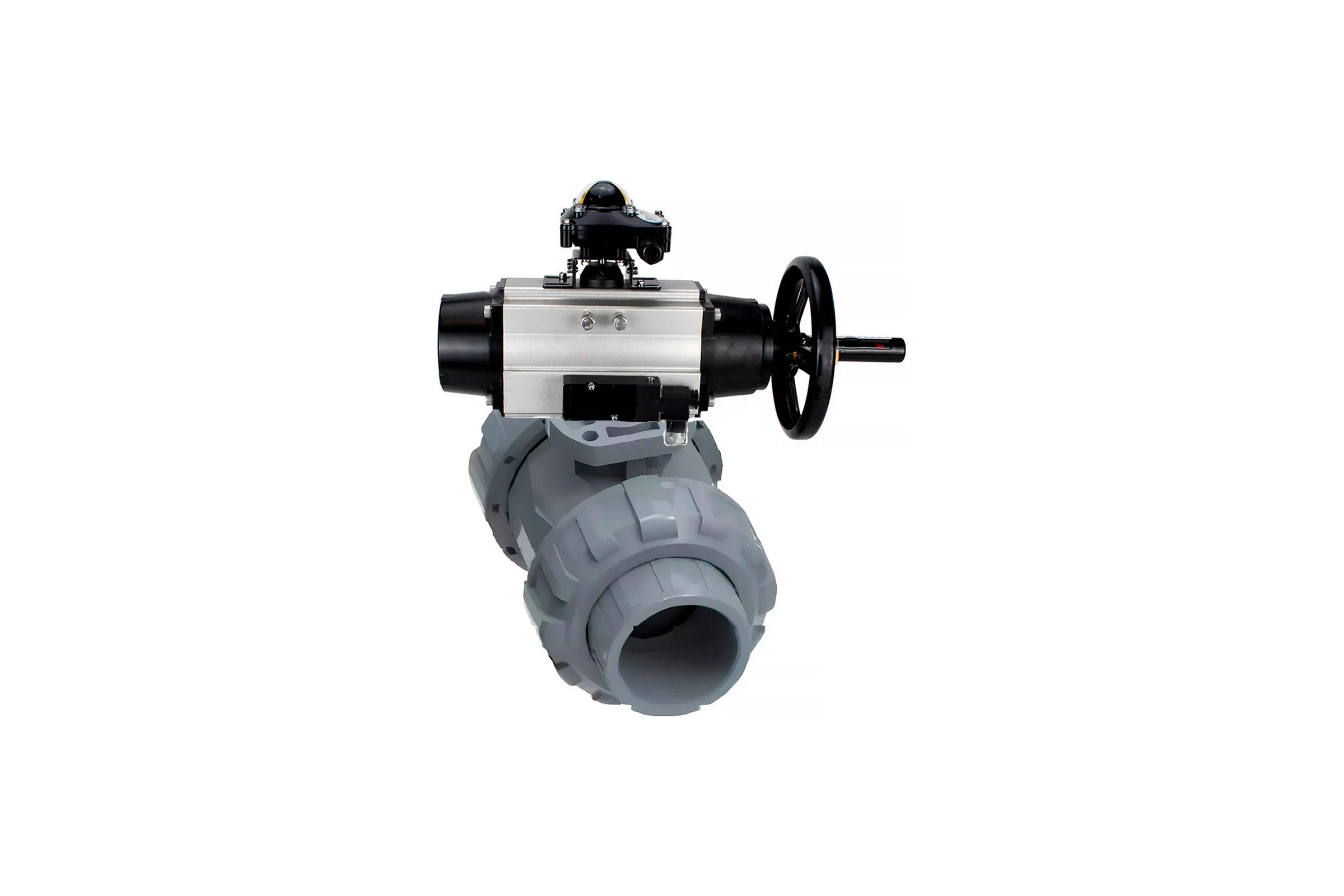 Кран шаровой DN.ru НПВХ-НПВХ-E-FP-GRM-ISO Дн15 Ру10, пневмопривод, пневмораспред., БКВ D160-66920