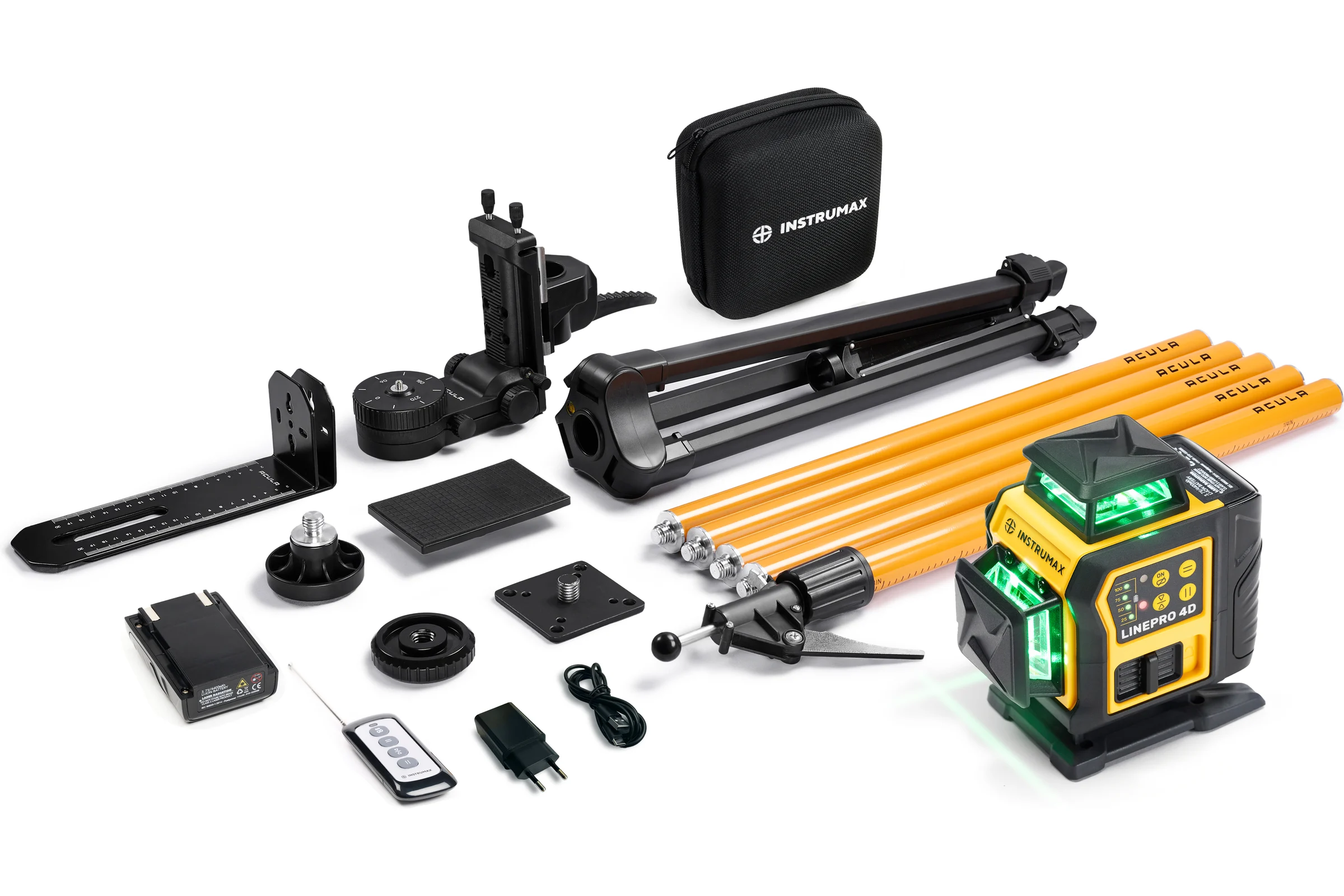 Комплект INSTRUMAX профессионального лазерного уровня LinePRO 4D BAZA + многофункциональная штатив-штанга ACULA 3800 MAXIMUM IM0209
