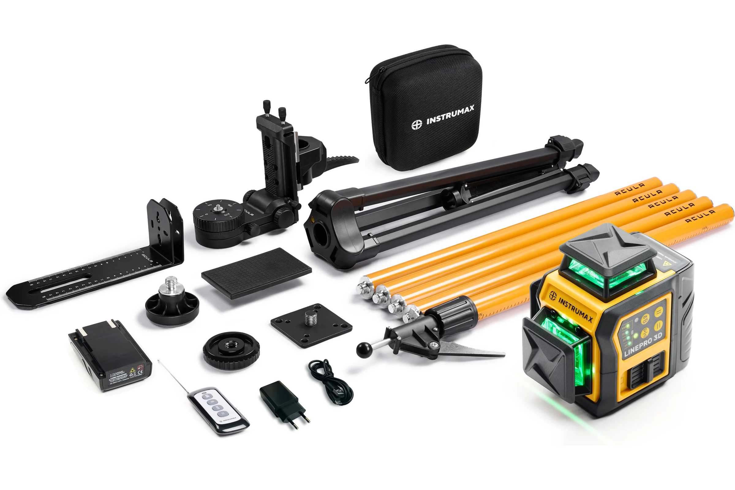 Комплект INSTRUMAX профессионального лазерного уровня LinePRO 3D BAZA + многофункциональная штатив-штанга ACULA 3800 MAXIMUM IM0208