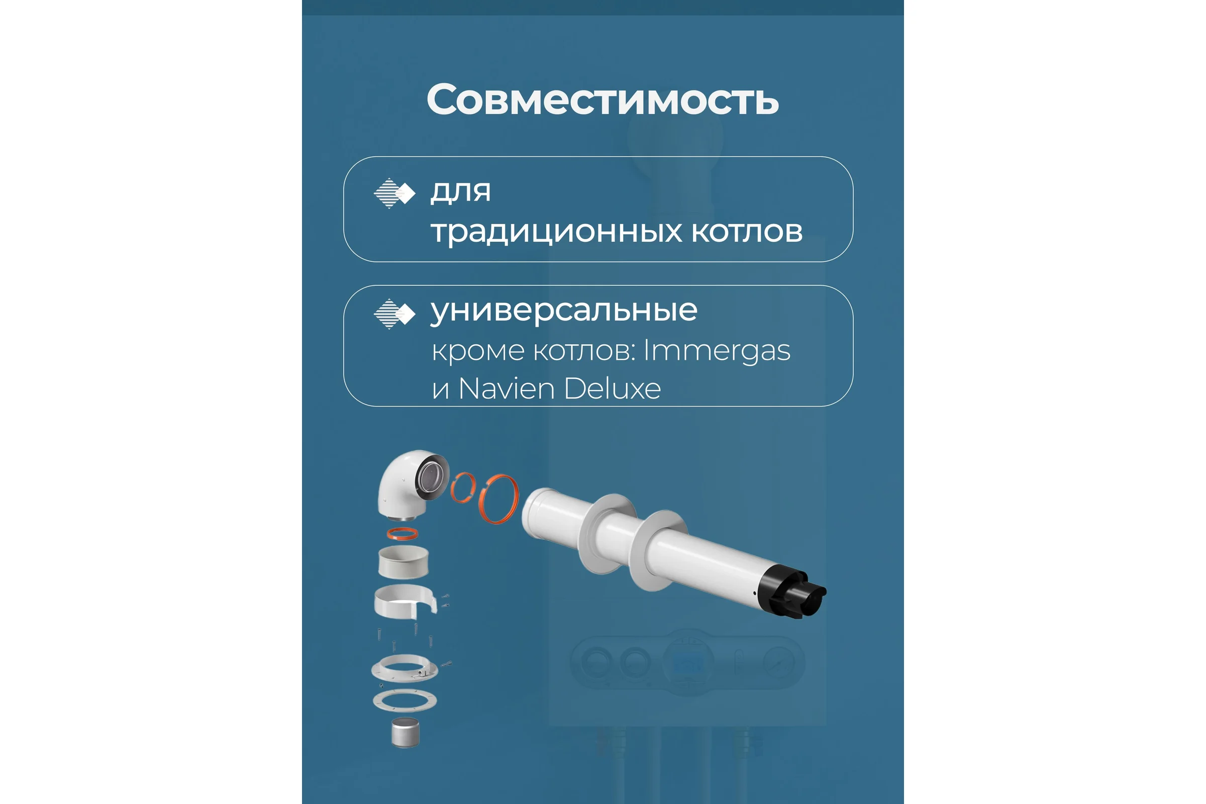 Комплект дымохода OKSELER СТАНДАРТУНИВЕРСАЛЬНЫЙ 60/100 - 900мм (кроме Immergas и Navien Deluxe 75/100 стар.) oks00069