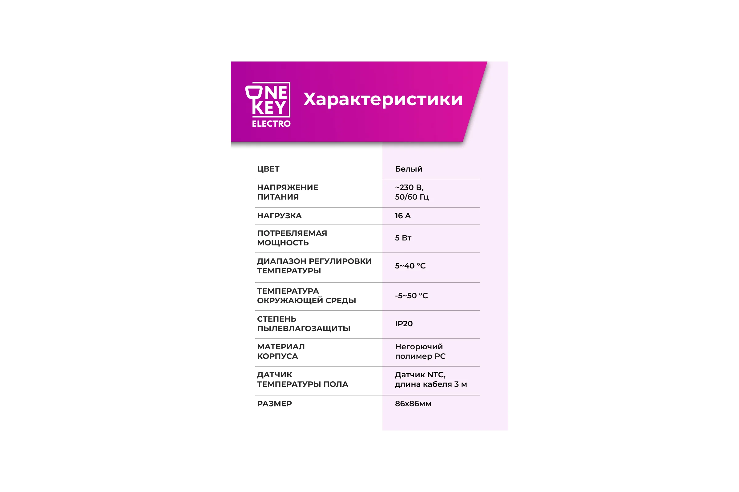 Терморегулятор для теплого пола OneKeyElectro ТР-010 7730687