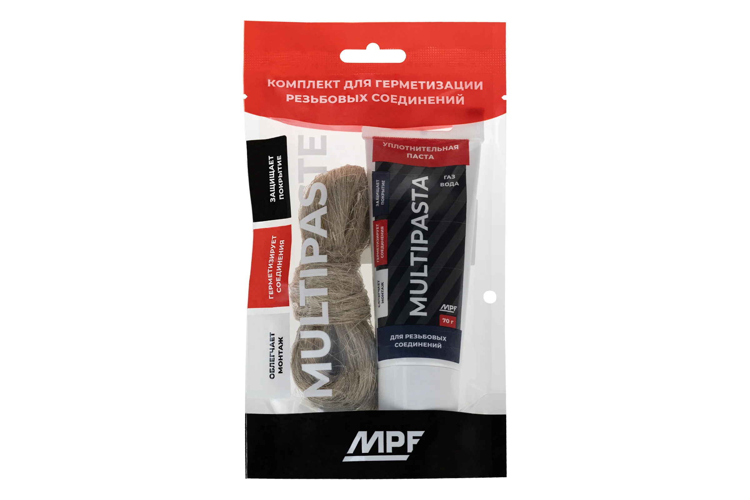 Комплект паста уплотнительная универсальная МУЛЬТИПАСТА MPF (вода/газ, туба 70 г.) + ЛЁН ПРЕМИУМ ИС.131744