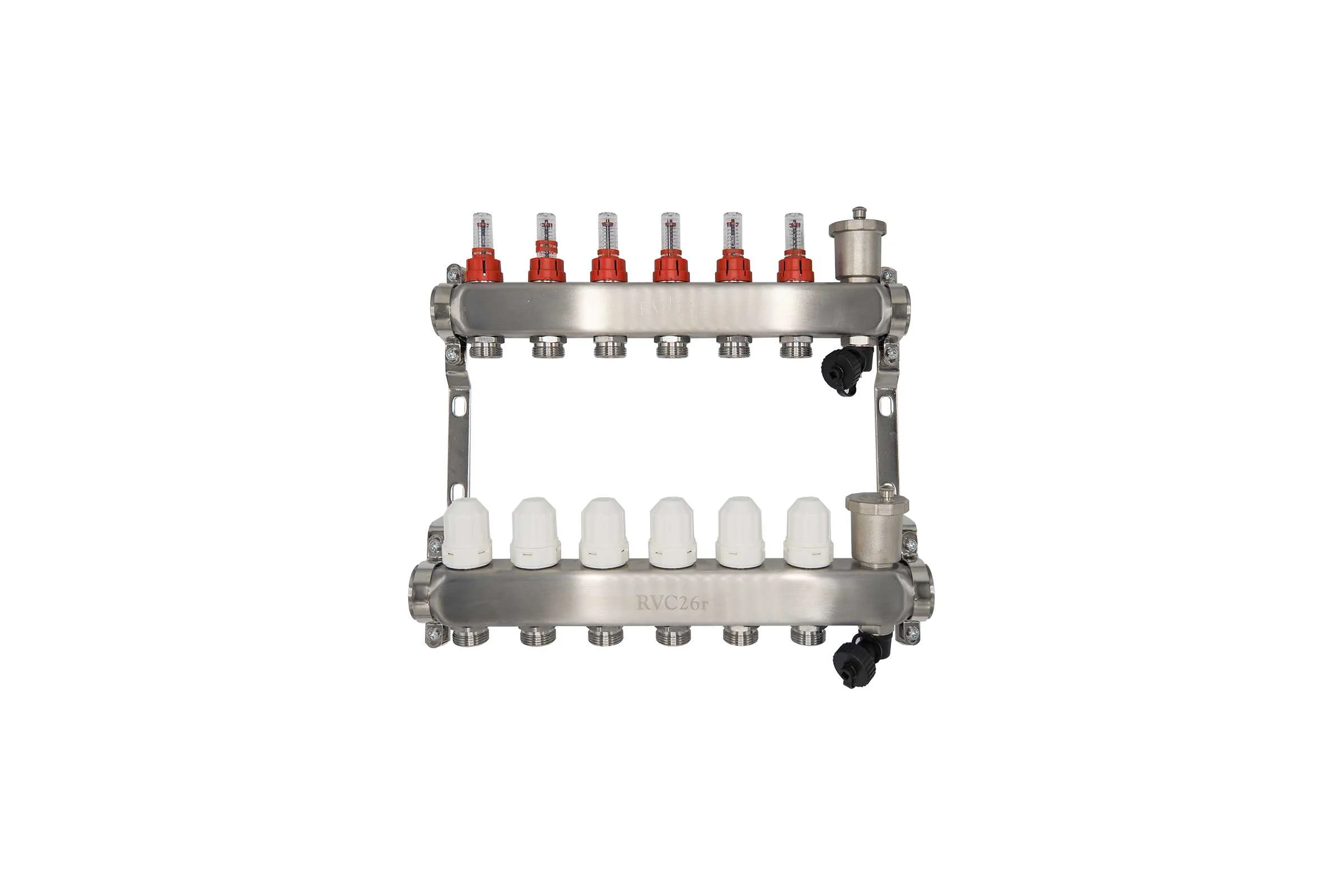 Коллекторный блок RVC ТП нержавеющая сталь, 1 (DN25)6 x 3/4 (евроконус), с расходомерами 18803