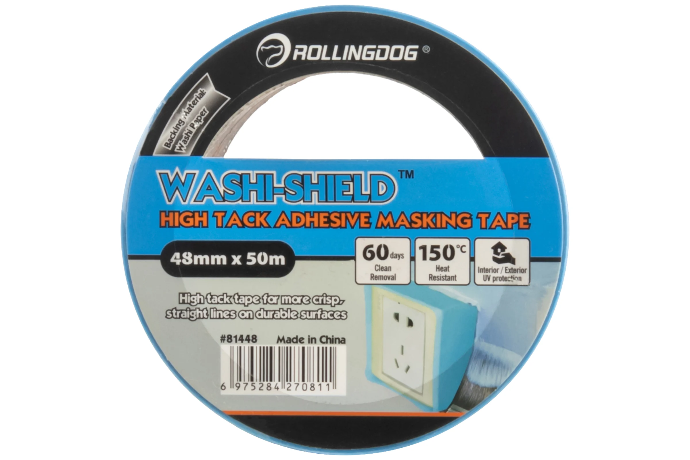 Лента малярная Rollingdog WASHI-SHIELD 48мм_50м, с 60-дневным чистым удалением, серия Professional 81448