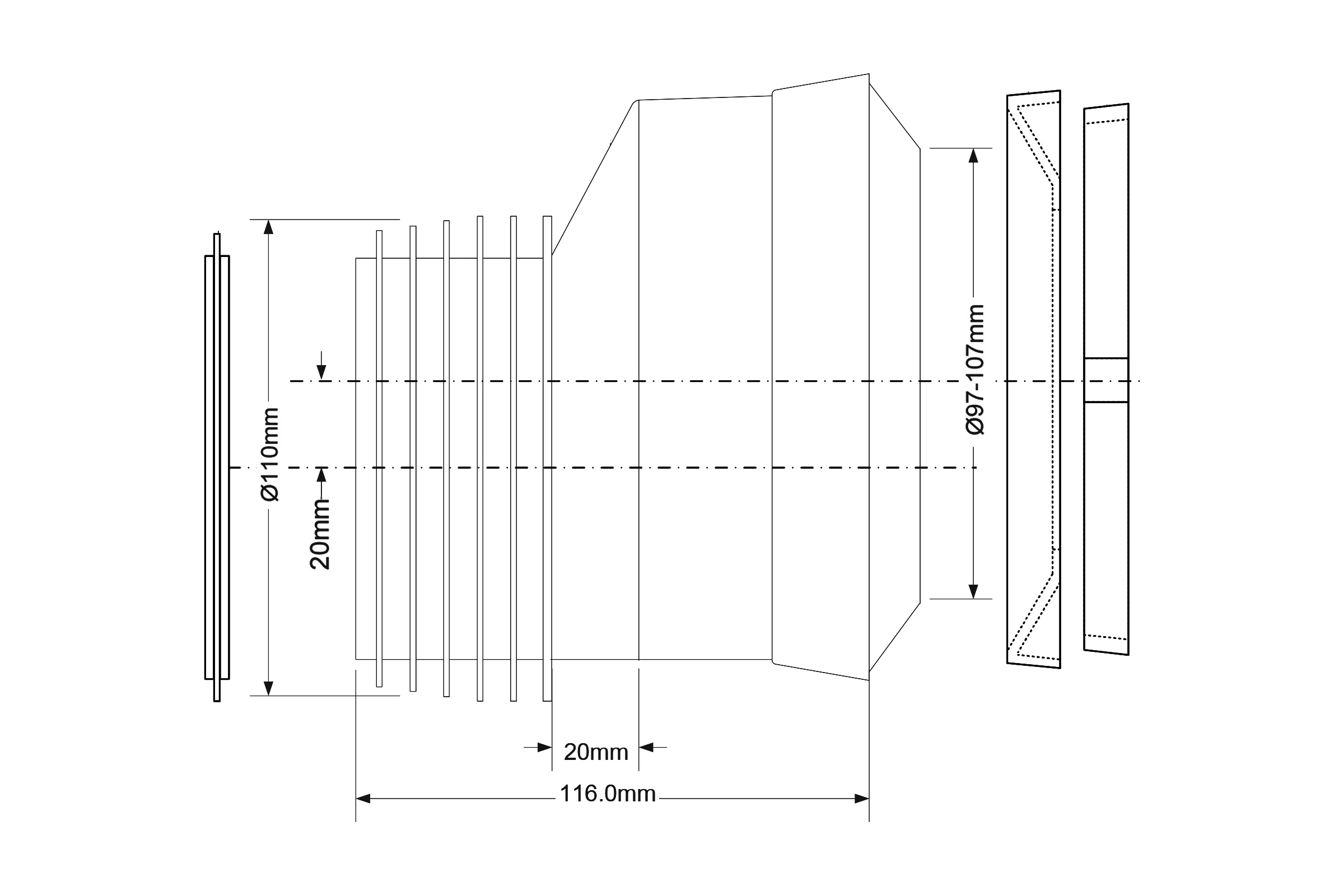 Труба фановая McAlpine c 20мм смещением (116мм) MRWC-MAC4