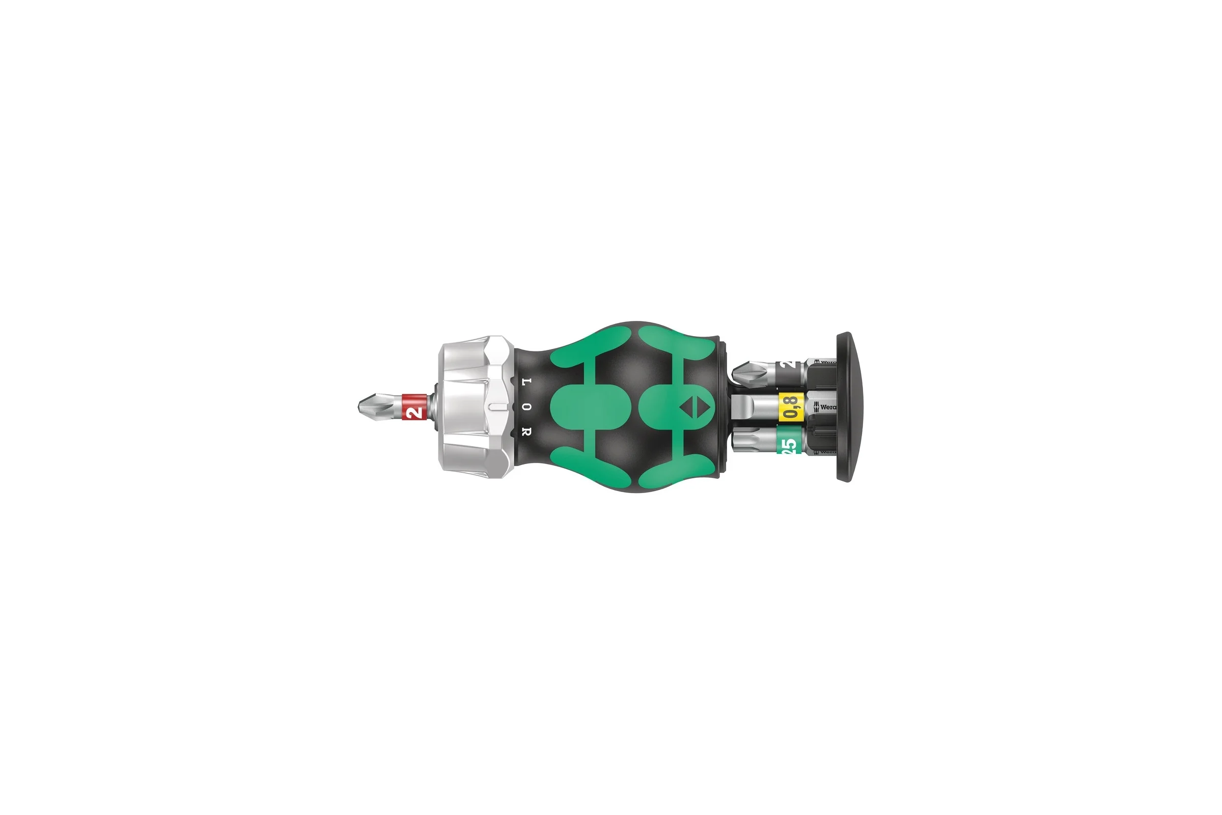 Короткая отвёртка-битодержатель с трещоткой WERA, с битами WE-008884