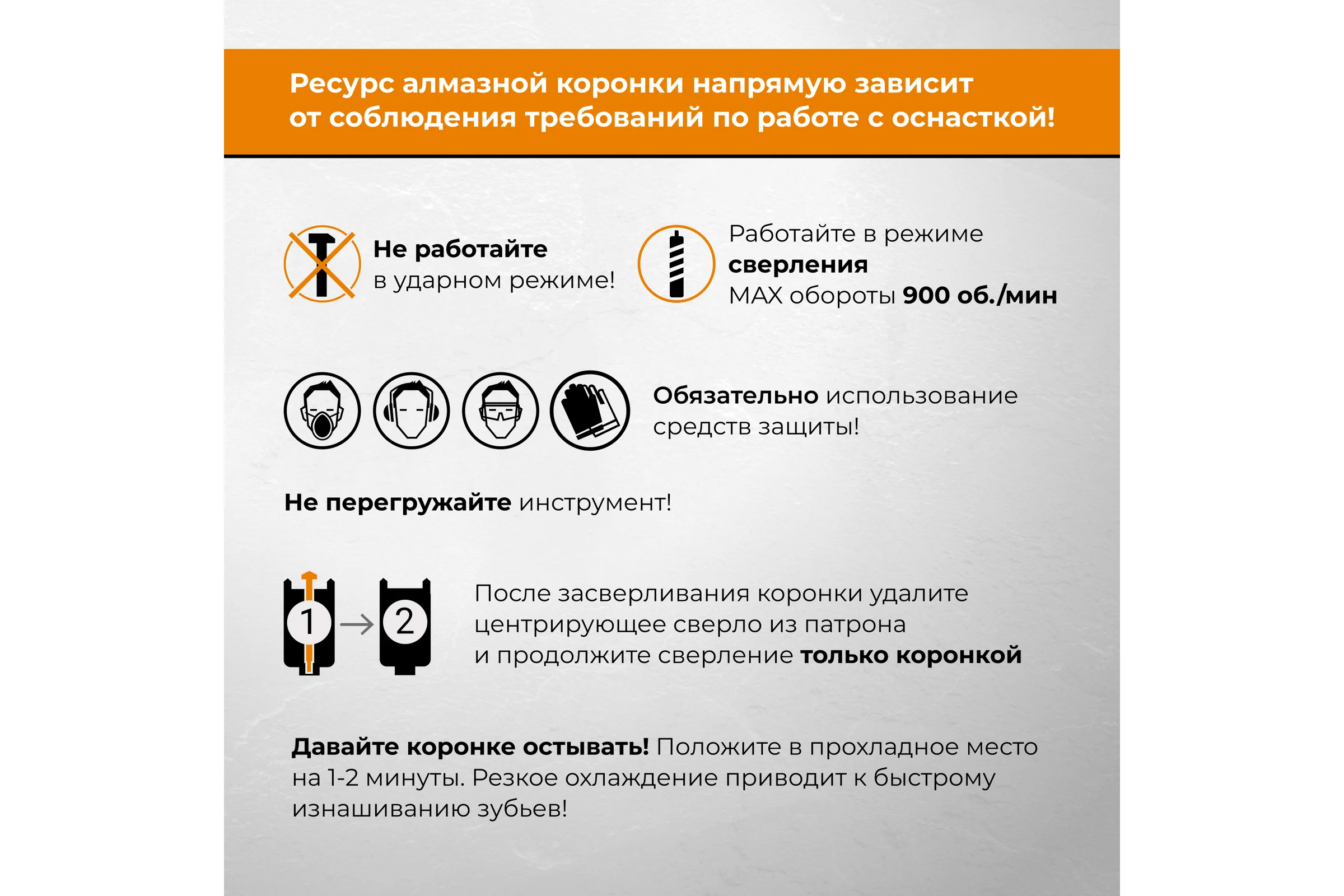 Набор насадка RAGE для пылеудаления М16 и коронка алмазная по бетону 72 мм 559555