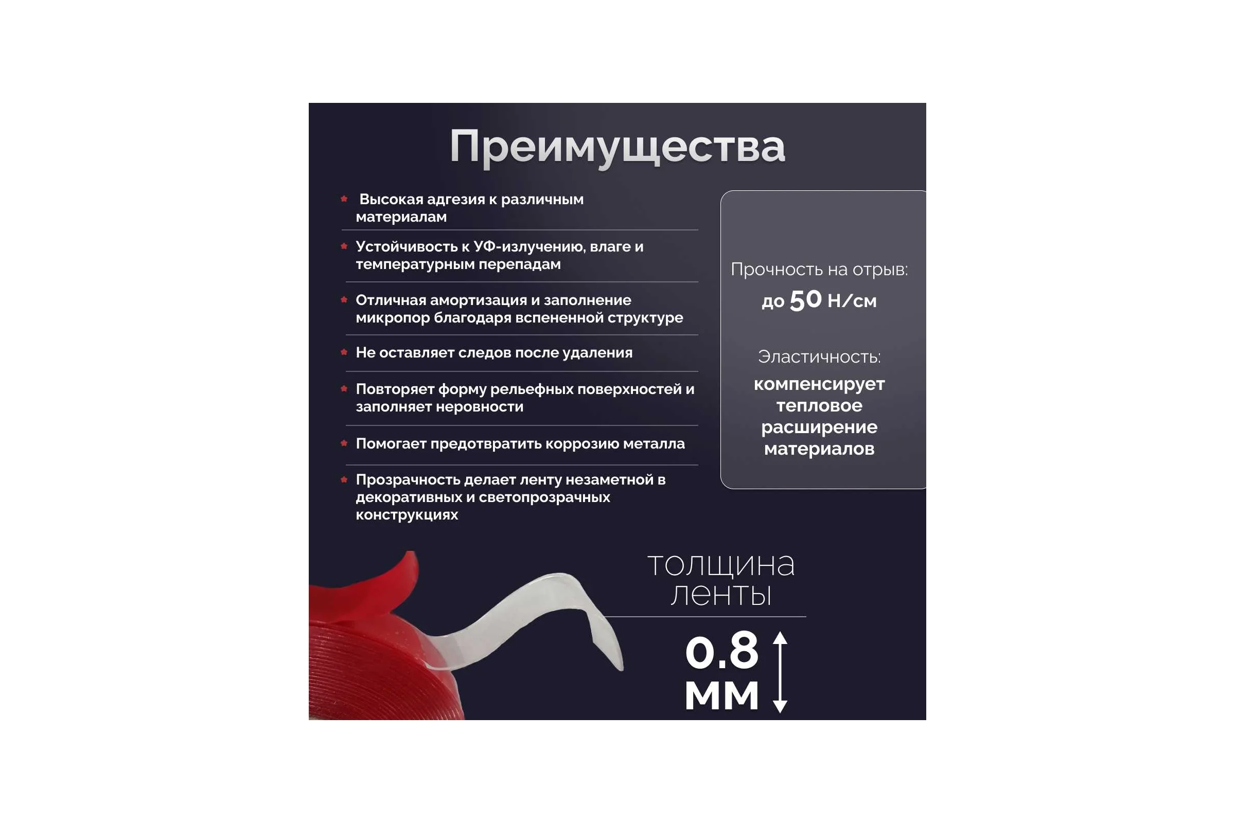 Двусторонняя клейкая лента Биком на основе вспененного акрила прозрачная 10ммх5м (2 ролика в упаковке) 600821