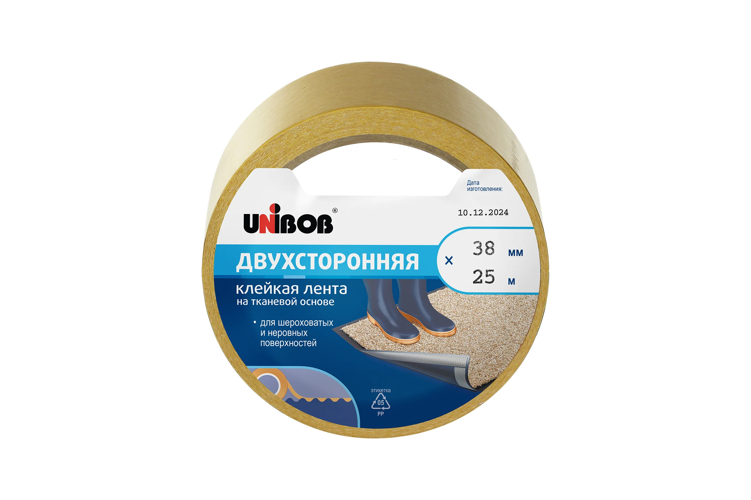 Двусторонняя клейкая лента Unibob 38ммх25м, ткань 38570