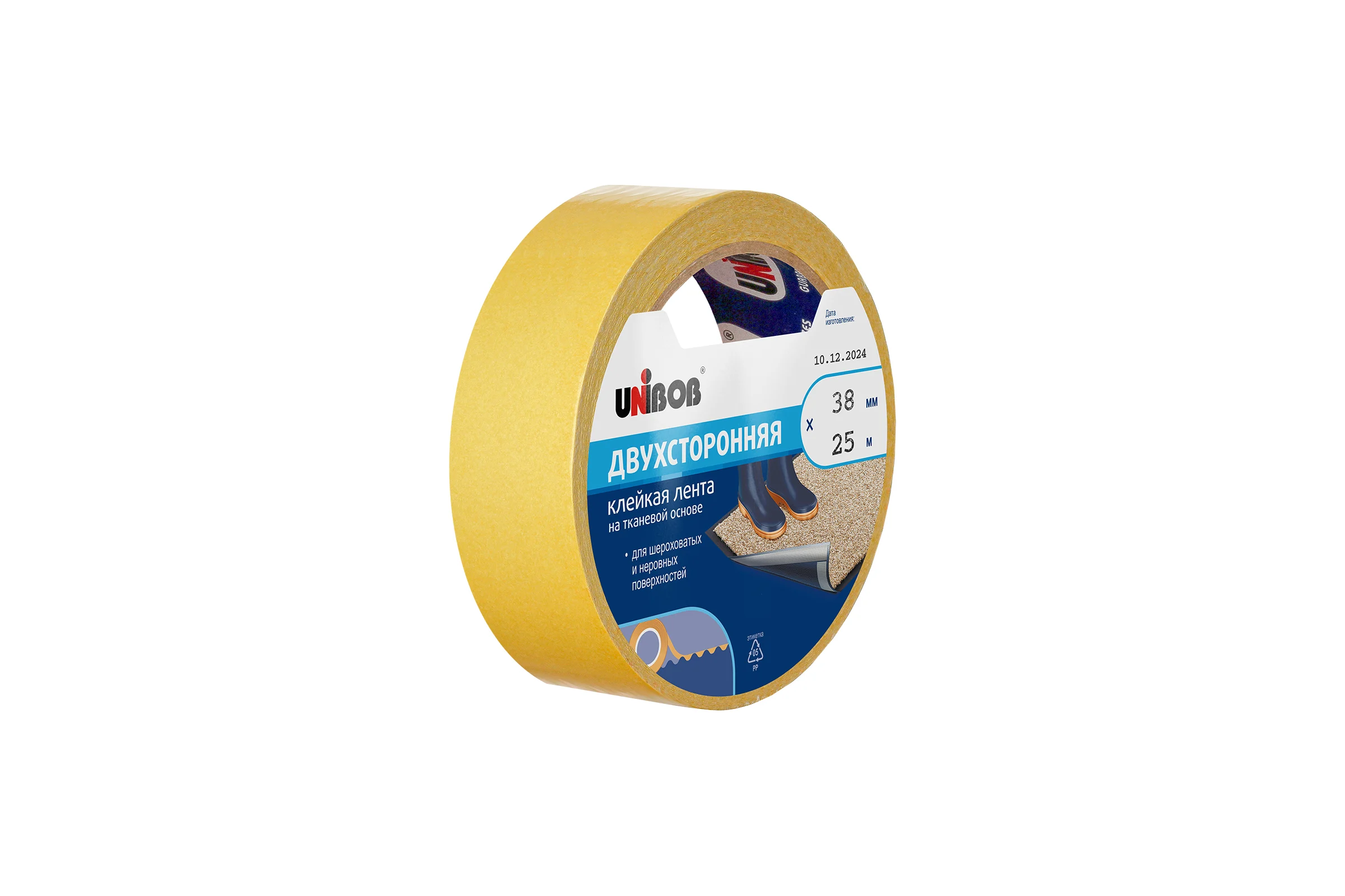 Двусторонняя клейкая лента Unibob 38ммх25м, ткань 38570