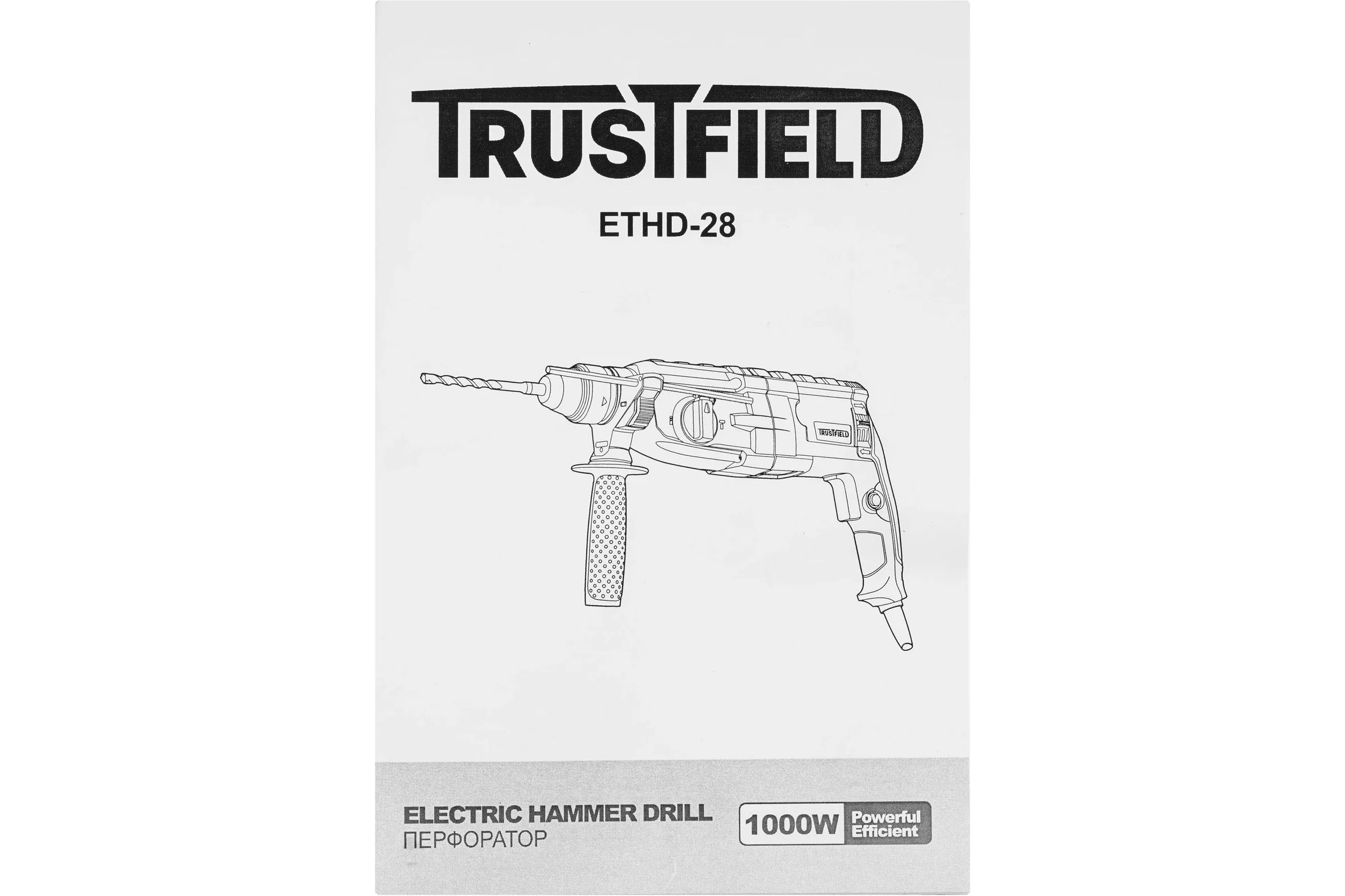 Перфоратор TRUSTFIELD SDS-Plus электрический (1000Вт, 3Дж, 3 реж, Ø28мм, 0-1100об/мин, 0-5100уд) ETHD-28