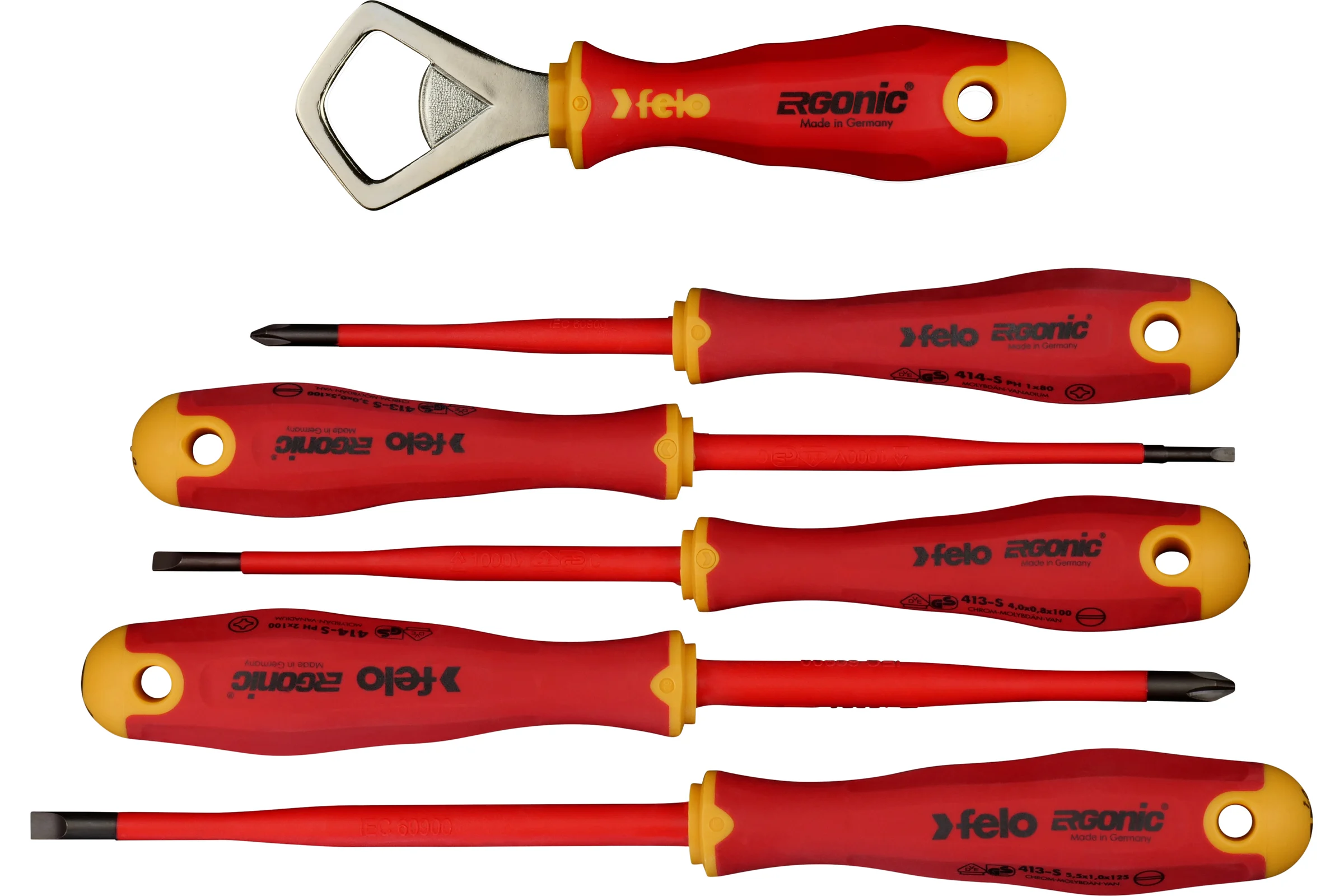 Набор диэлектрических отверток Felo SL/PH E-Slim Ergonic, 5 шт + открывашка 41386298