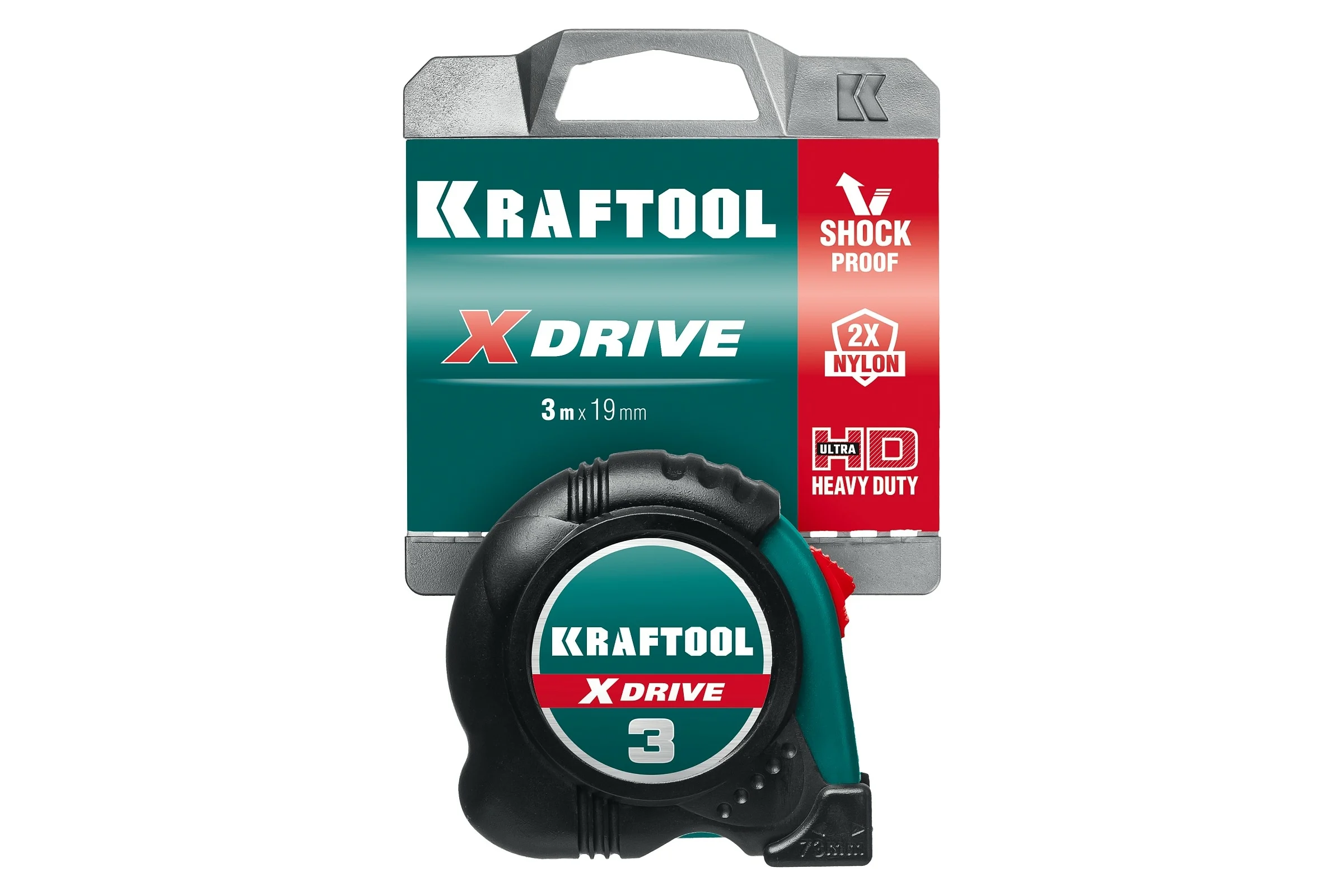 Рулетка KRAFTOOL X-Drive 3м/19мм с ударостойким обрезиненным корпусом 34122-03-19_z02
