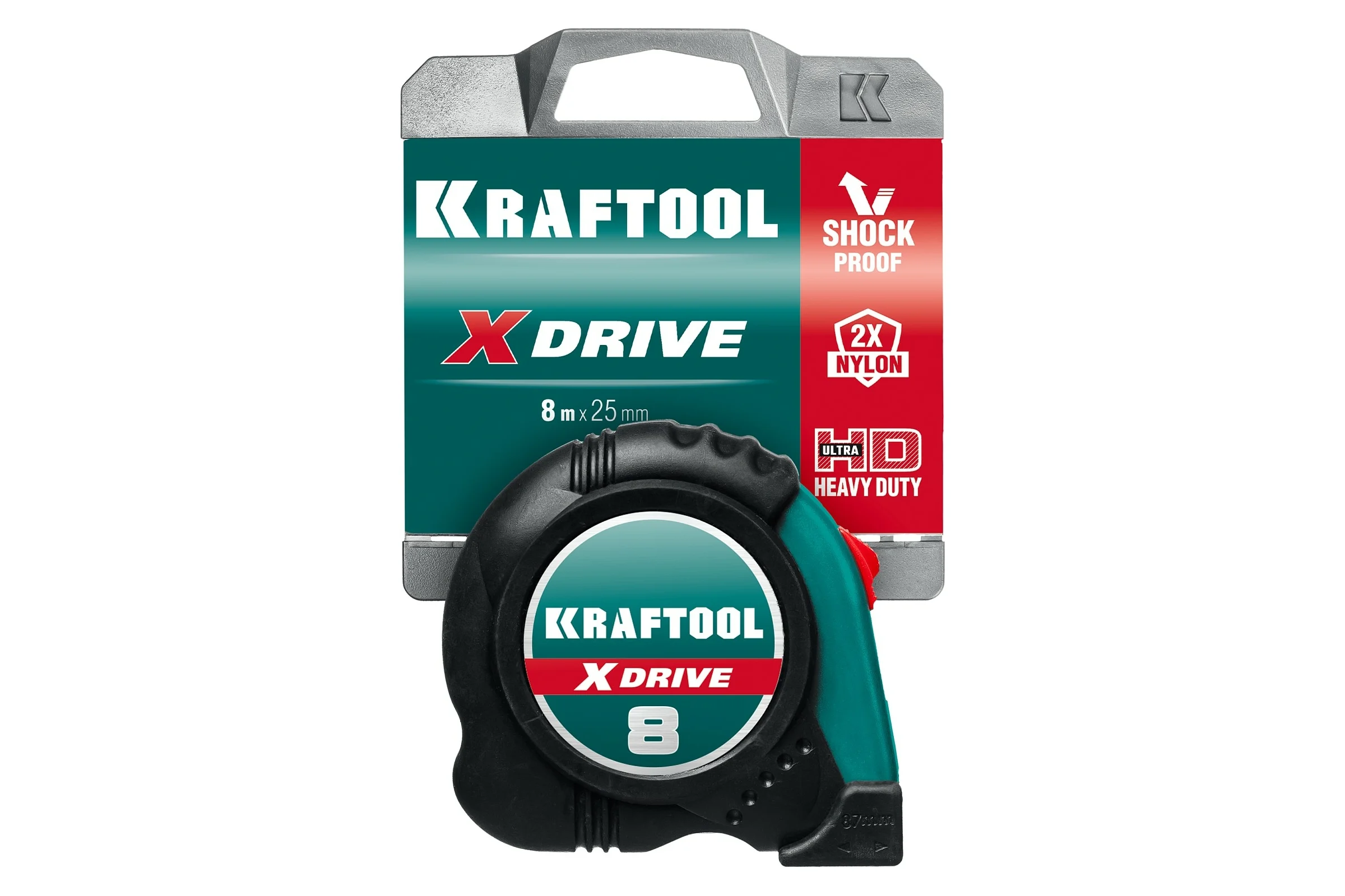 Рулетка KRAFTOOL X-Drive 8м/25мм с ударостойким обрезиненным корпусом 34122-08_z02