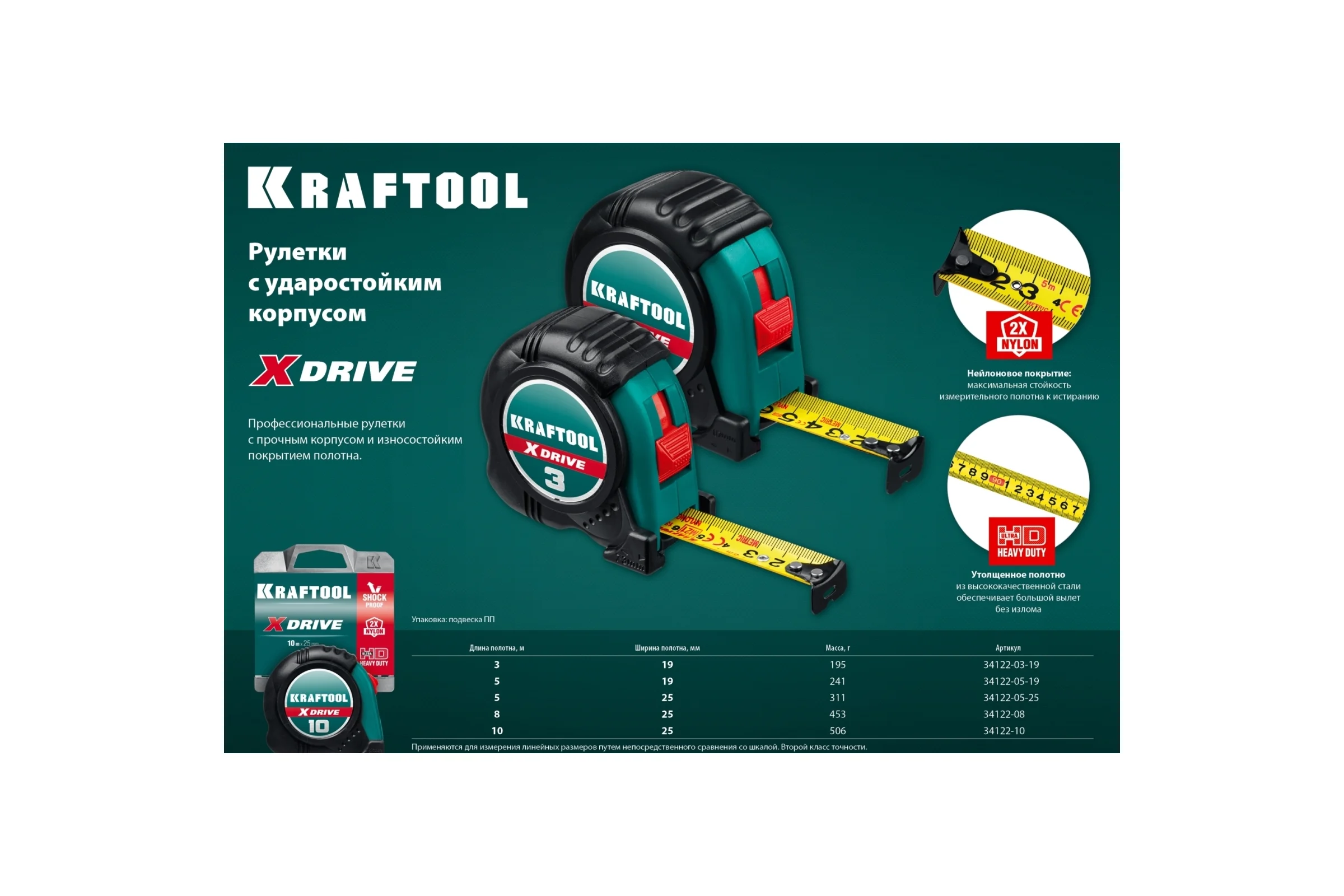 Рулетка KRAFTOOL X-Drive 5м/19мм  с ударостойким обрезиненным корпусом 34122-05-19_z02
