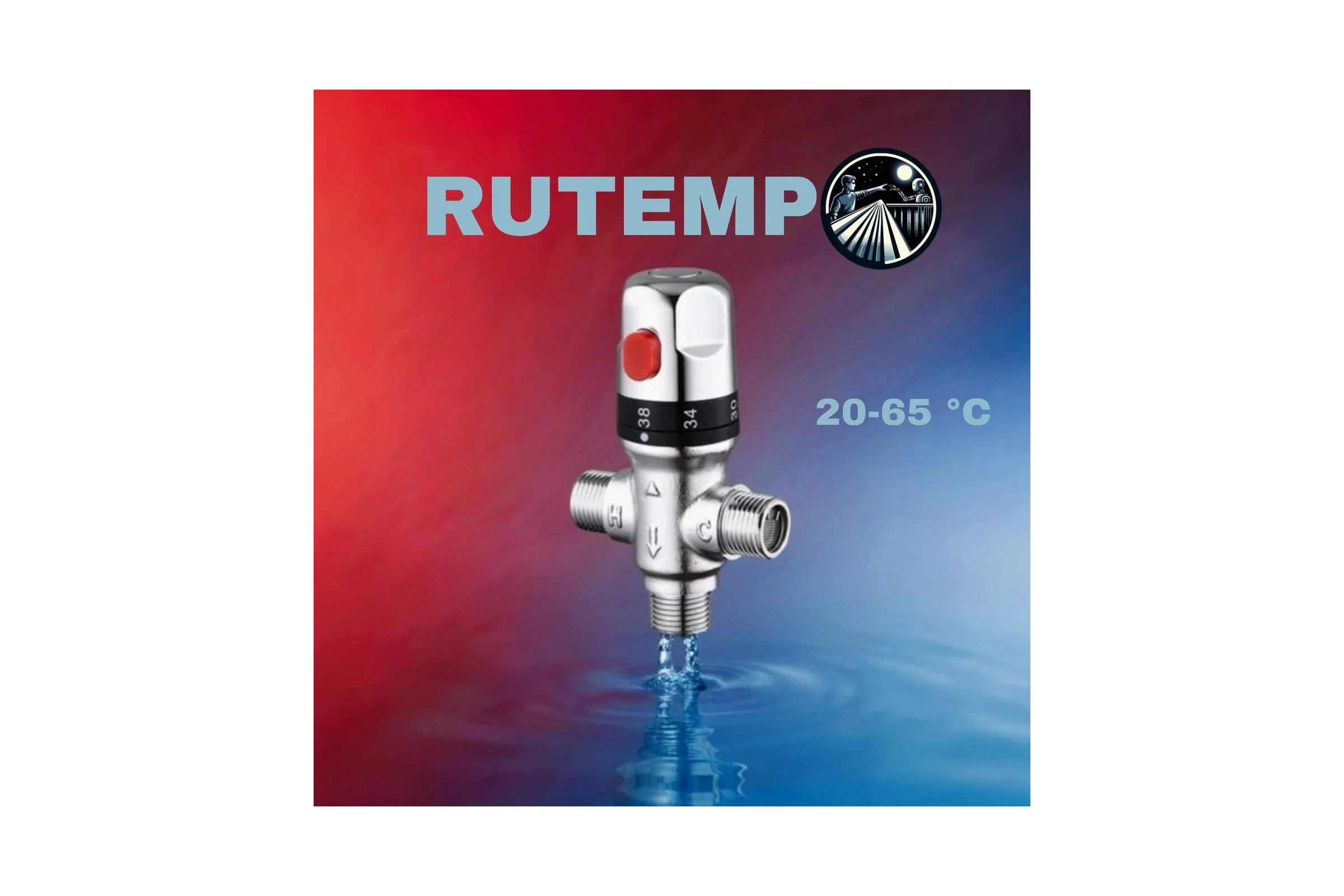 Клапан смесительный термостатический RUTEMPO латунь хромированный Ду20 Ру10 (G3/4) НР ТН=20-65С ЗРА-00457