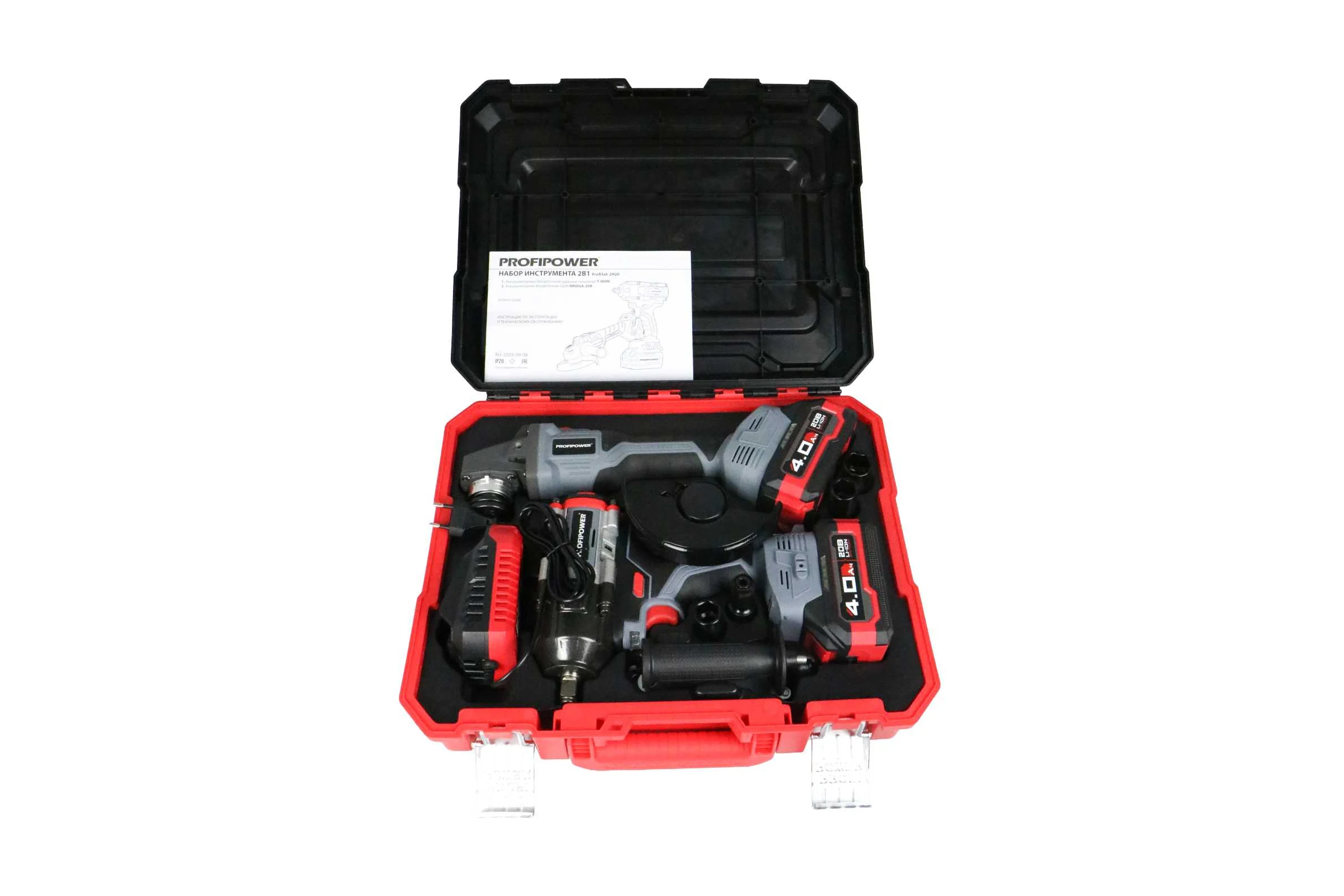 Аккумуляторный бесщеточный набор Profipower 2в1 ProfiSet-2H20 (Li-ion-2шт 20В, 4.0Ач, З/У, коробка, E0080, E0186) E0286