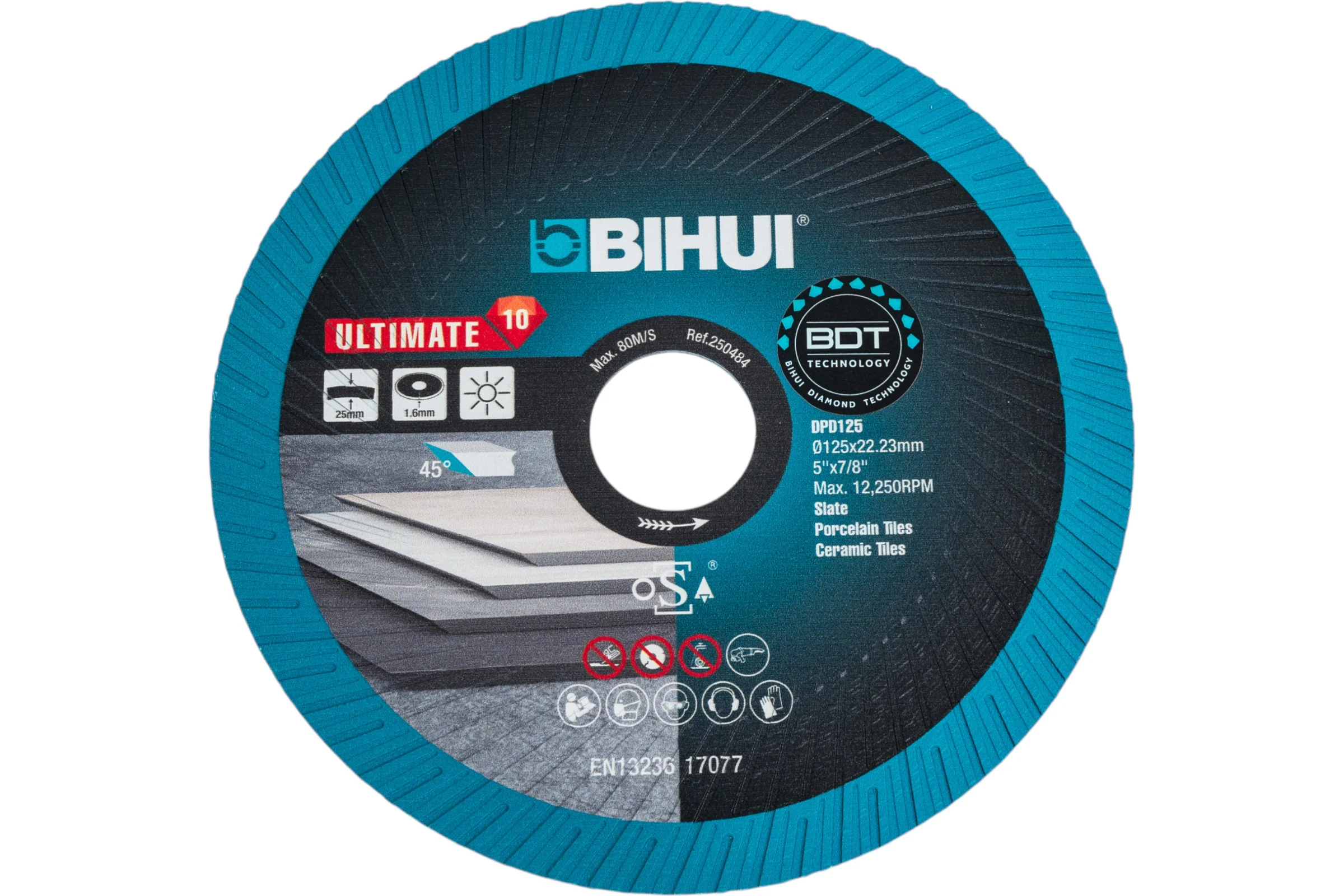 Диск алмазный BIHUI Ultimate Edge 125мм, толщина 1.6мм, для резки и заусовки плитки под 45 DPD125