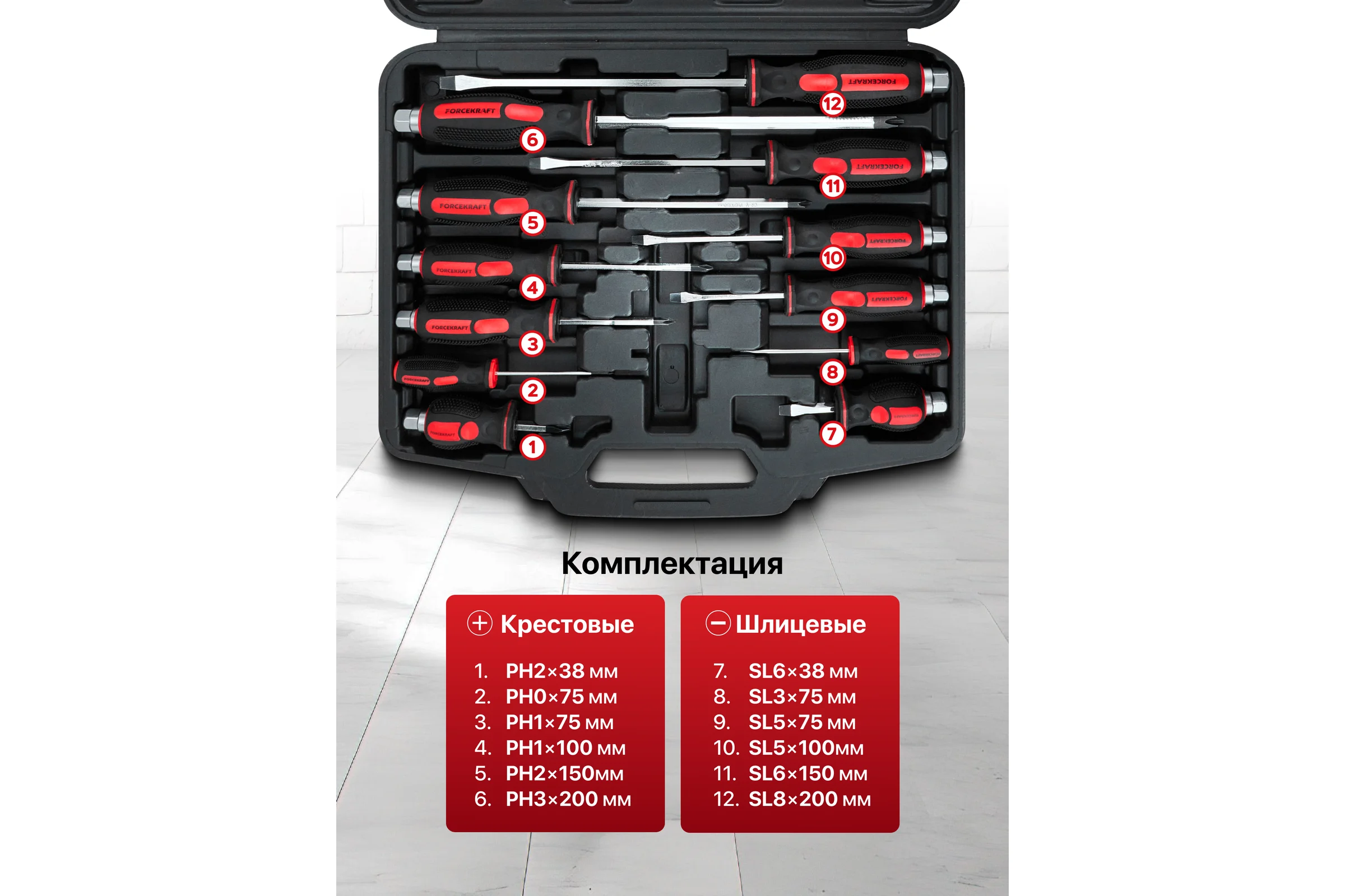 Отвертки ударные Forcekraft набор 12 предметов FK-21311(65931)