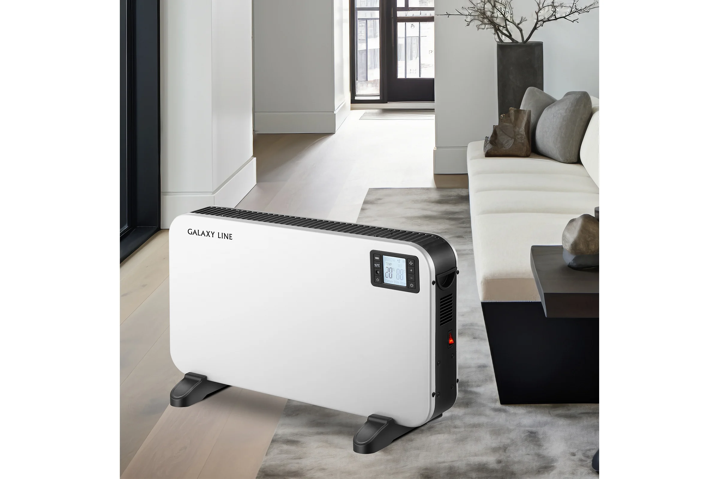 Обогреватель конвекционный Galaxy Line 2000 Вт, 3 режима, ДУ, LCD дисплей, белый, GL 8232, 7050282320