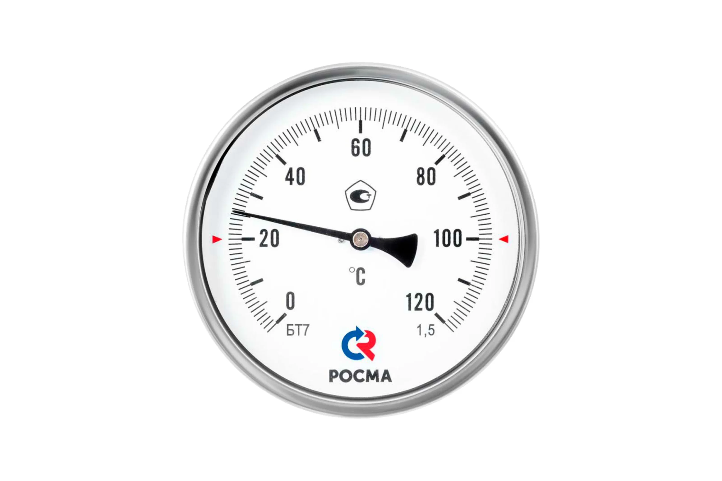 Термометр РОСМА БТ-71.211 осевой (0-160C) 1.5, L=100мм, с латунной гильзой, биметаллический D070-02130