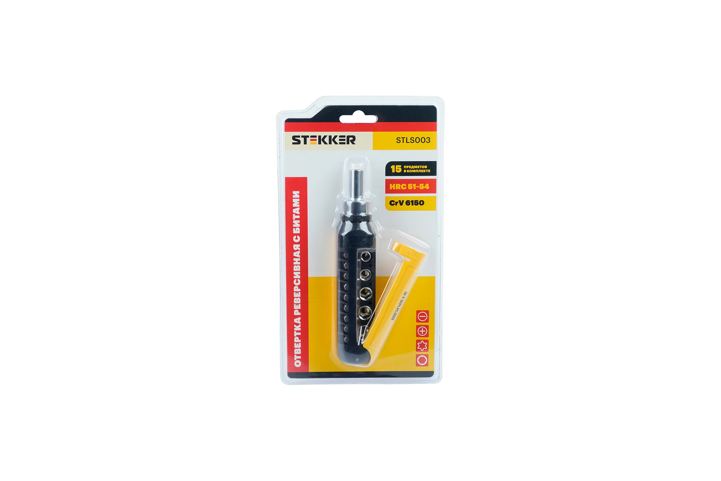 Отвертка реверсивная STEKKER STLS003 с битами, 15 предметов 50407