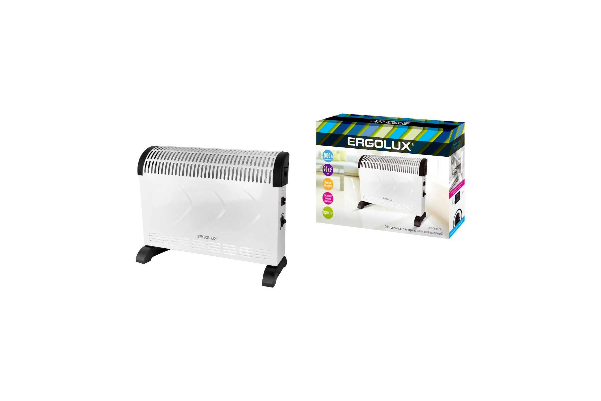 Конвекционный обогреватель ERGOLUX ELX-СH01-C01 белый, 220-240 В,750/1250/2000 Вт 14544