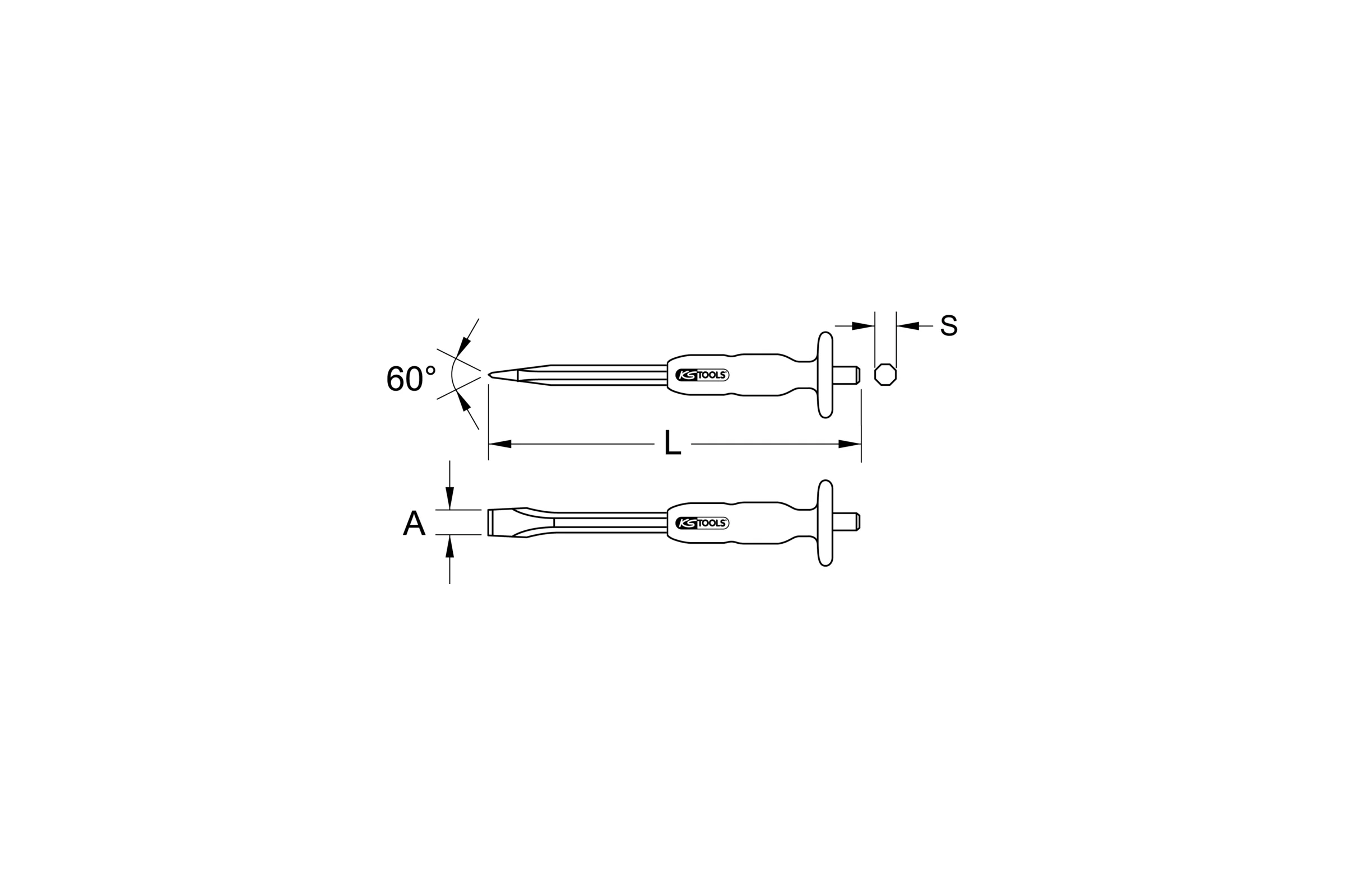 Зубило KS Tools плоское, 20x210 мм, с защитной рукояткой 156.0241