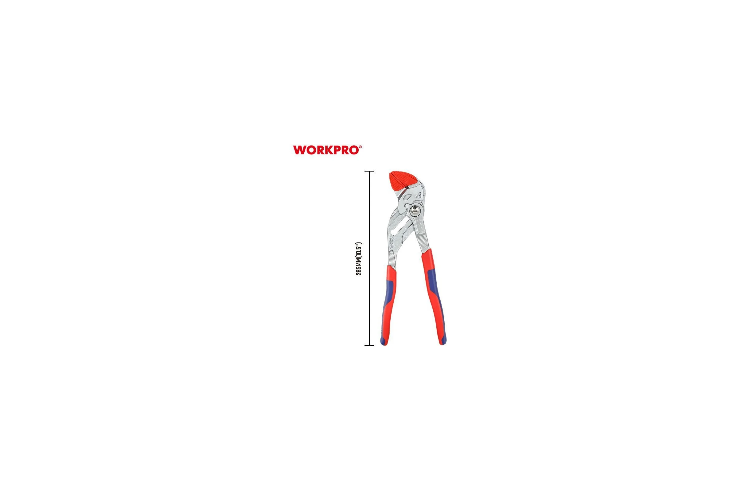 Переставные клещи WORKPRO 265мм PRO (со сьемными резиновыми губками 2шт) WP231162