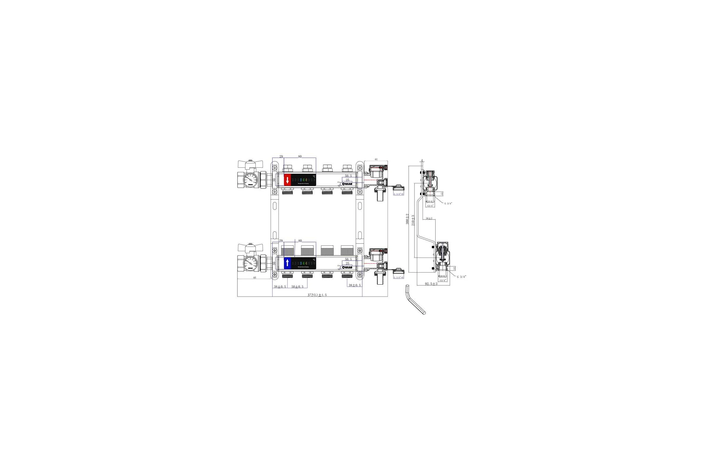 Коллектор WAAG 588.F 1х3/4, 4 выхода, c клапанами, сталь нержавеющая, в сборе WG.588.0604.F