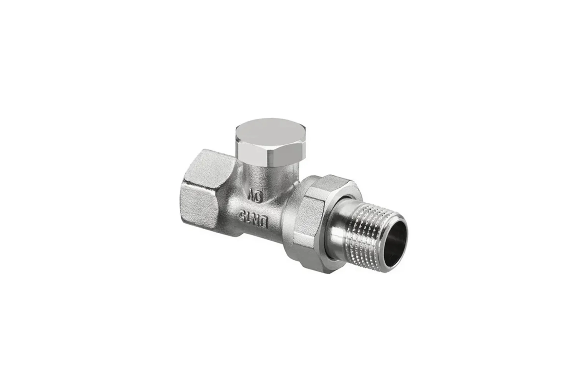 Вентиль OVENTROP Combi 1R, на обратную подводку, прямой, DN-15, 1/2, 1/2, ВН, латунь никелированная, НГ со штуцером 109090062