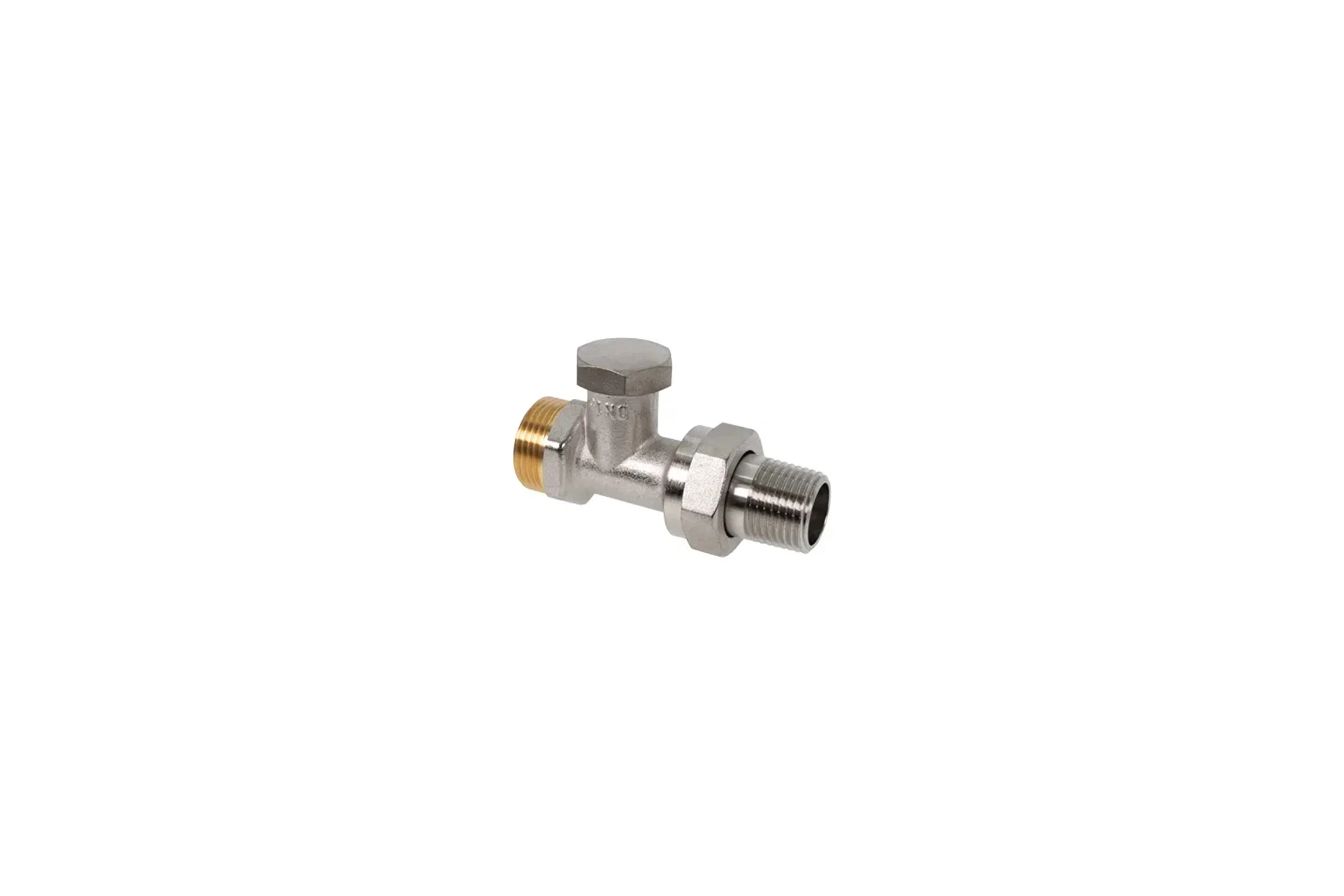 Вентиль OVENTROP Combi 1R, на обратную подводку, прямой, DN-15, 3/4, 1/2, Н ЕК-Н, латунь никелированная, НГ со штуцером 109090052