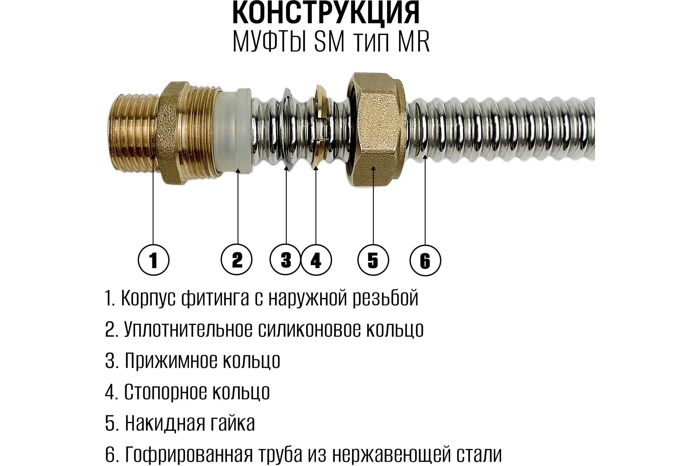 Муфта наружная STACORT SM15x3/4''MR (папа) для гофрированной трубы 15А  из нержавеющей стали SM15-34MR
