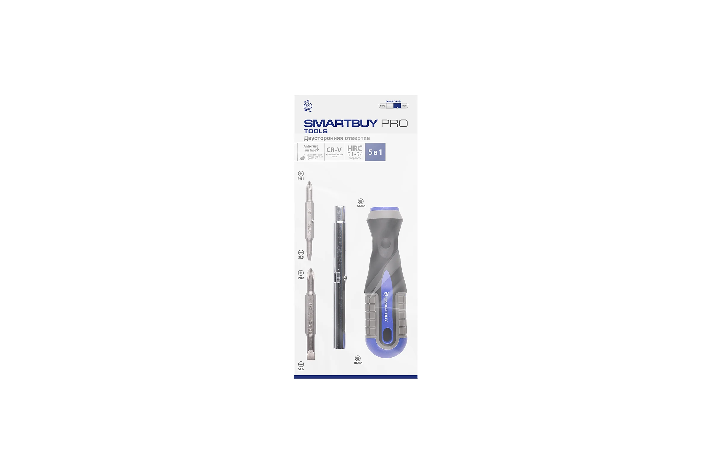 Отвертка двусторонняя 6 в 1 SMARTBUY, удлинитель, CR-V сталь, PRO TOOLS () SBT-PRO-SCN-2P2