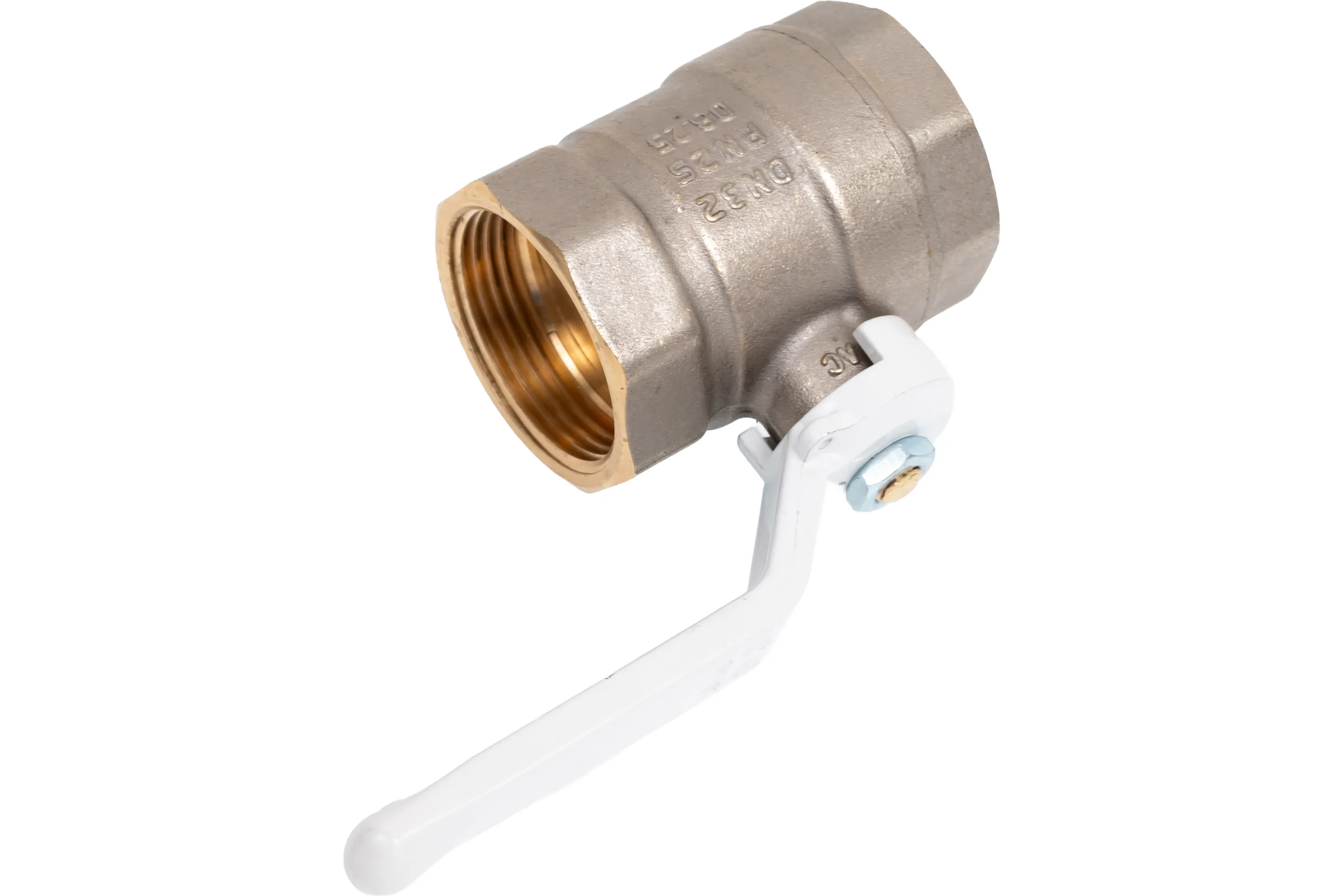 Кран шаровой латунный LD Pride 47.32.В-В.Р Ду 32 Ру 25 рычаг (white) с биркой LD 47.112.2.32.M02 W