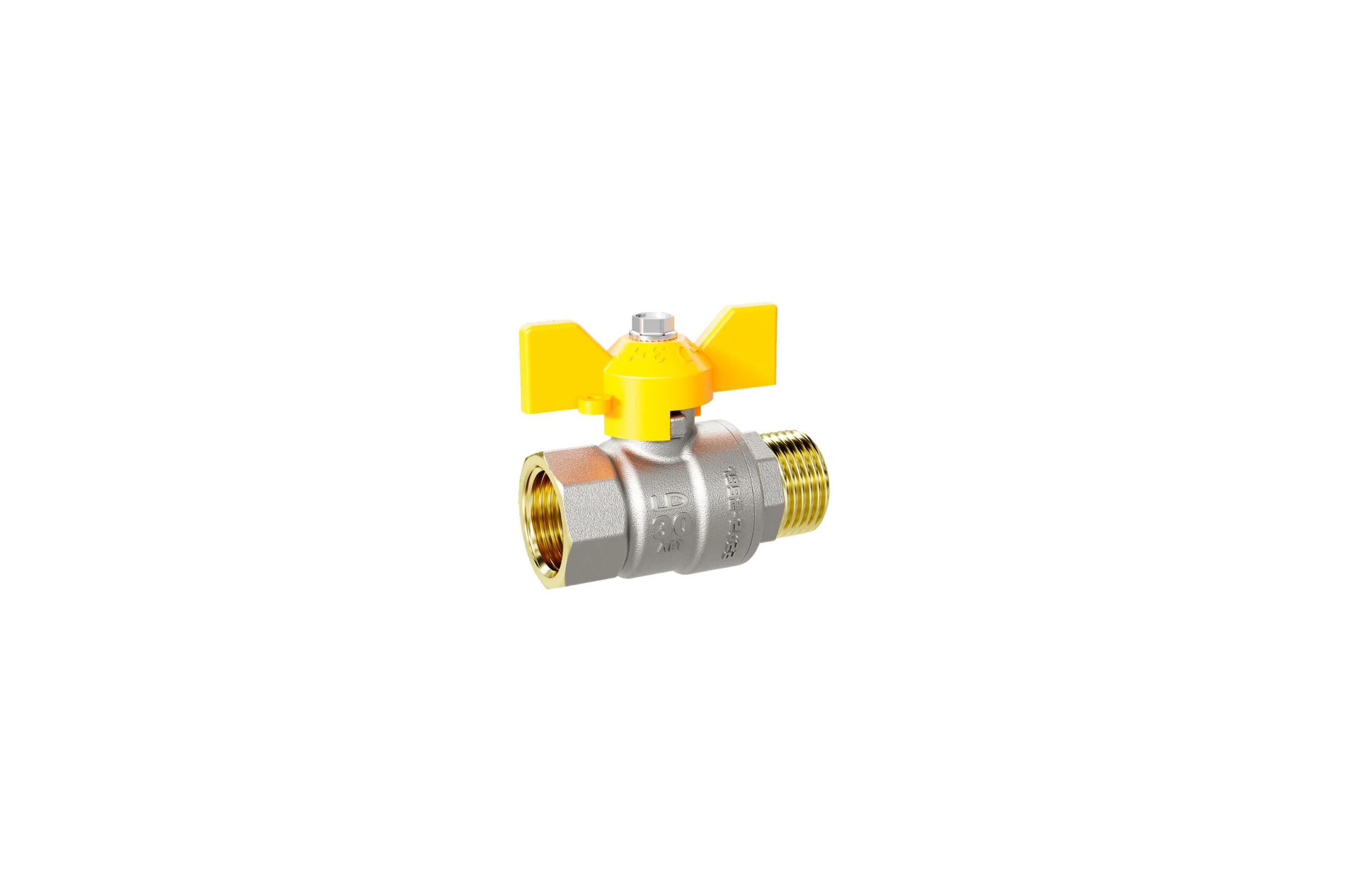 Кран шаровой латунный LD Pride 47.25.В-Н.Б GAS Ду 25 Ру 40 бабочка с биркой LD 47.362.25