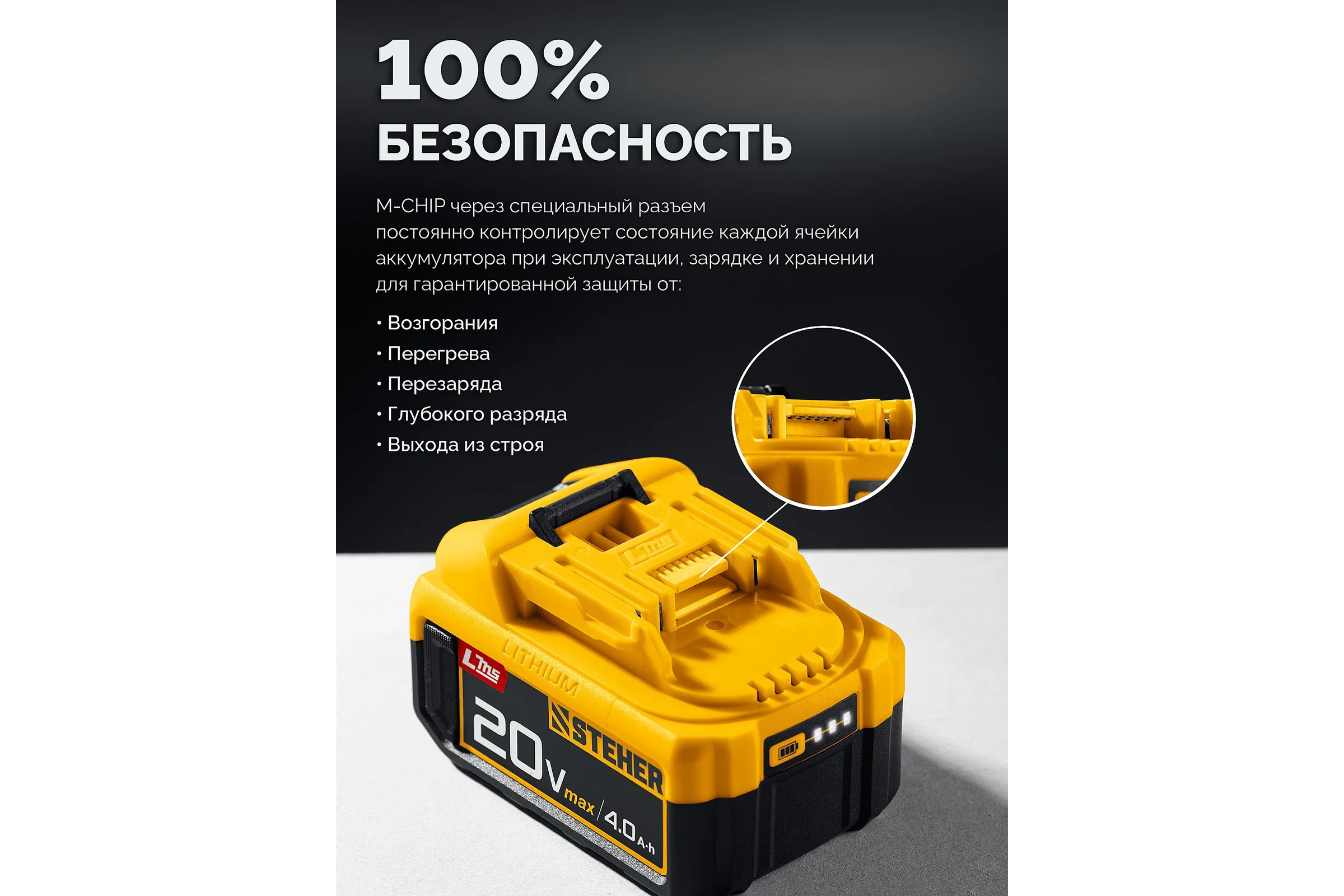 Аккумулятор STEHER LMS 20В, 4.0А·ч BP-20-4