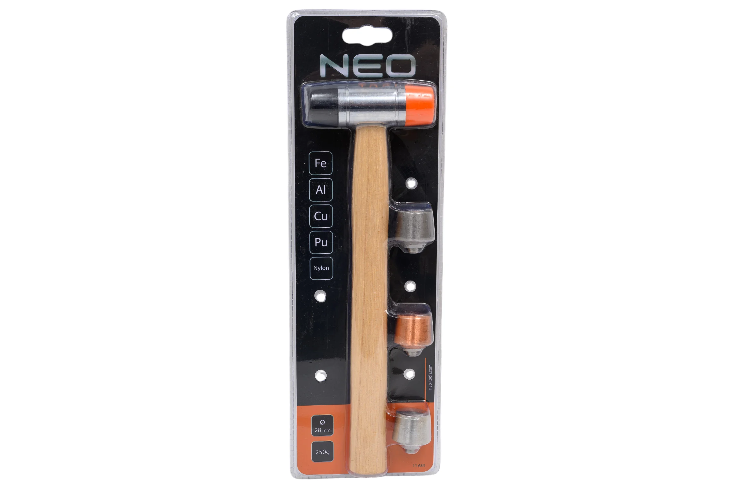 Молоток NEO Tools со сменными наконечниками, 250 г/28 мм 11-634