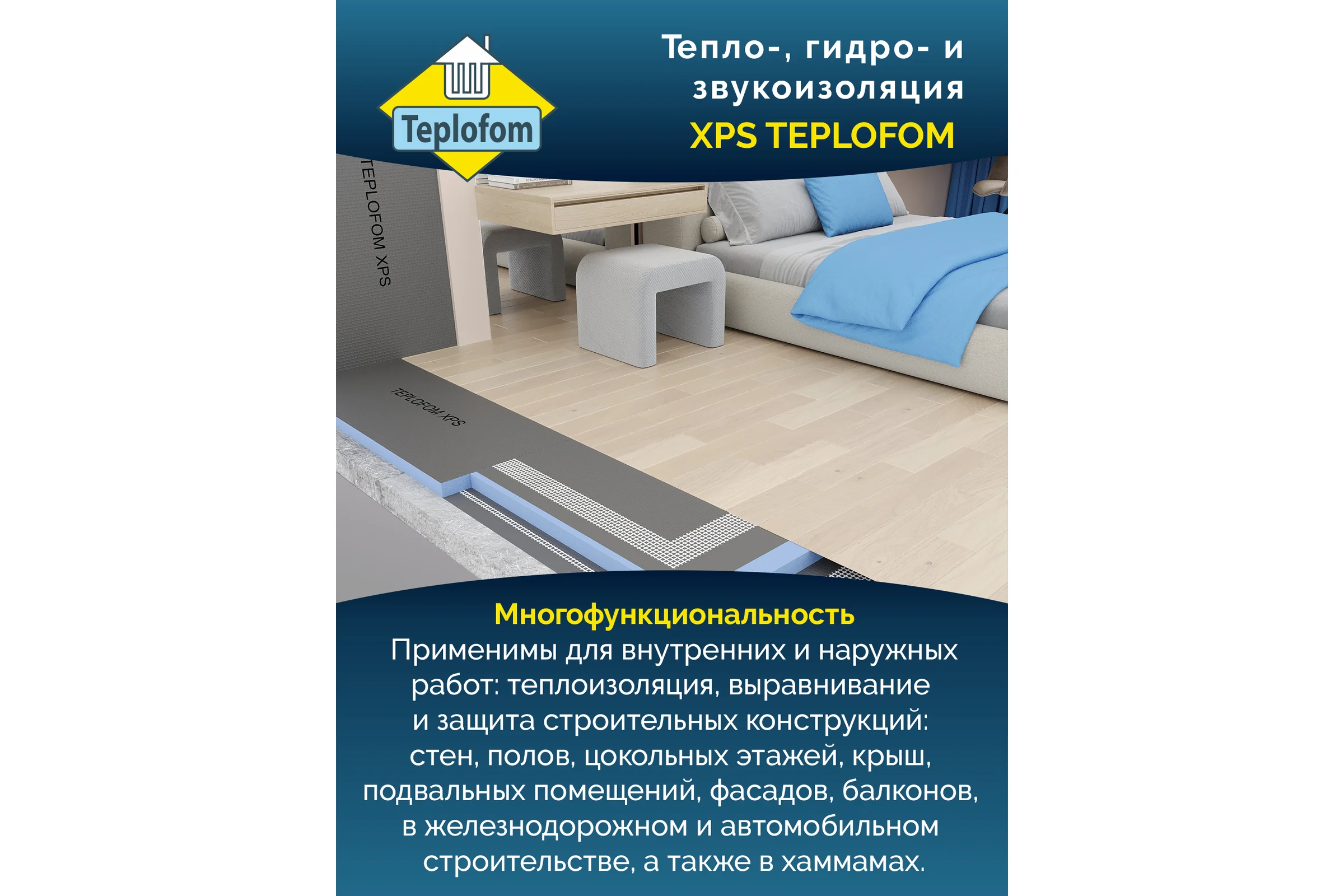 Теплоизоляционная панель Teplofom XPS 600x600x30мм (односторонний слой) Упаковка-2шт 2/30/600