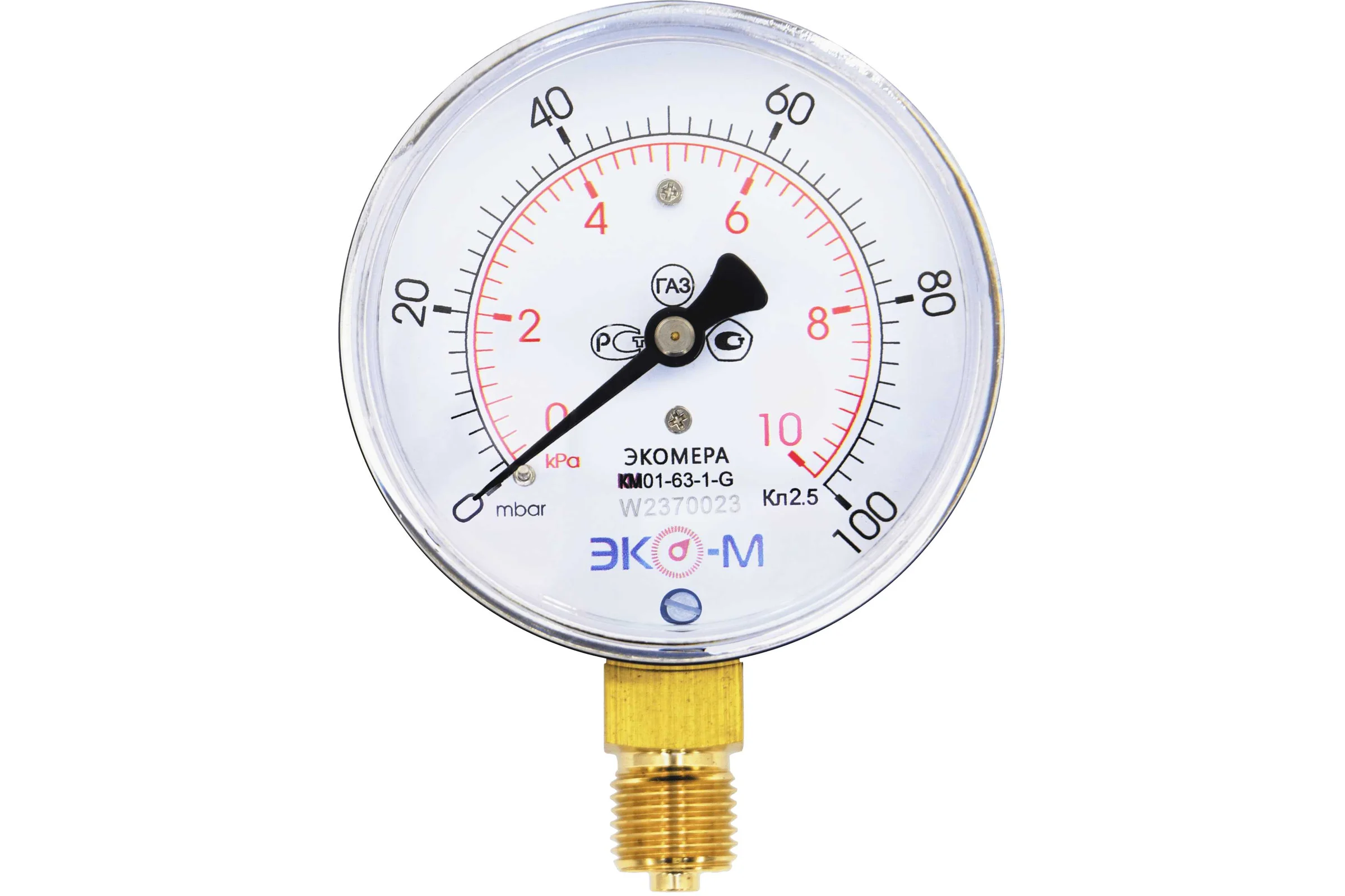 Манометр ЭКО-М Экомера КМ-63мм 0...10кПа M12*1.5 КМ-63-M-10кПа