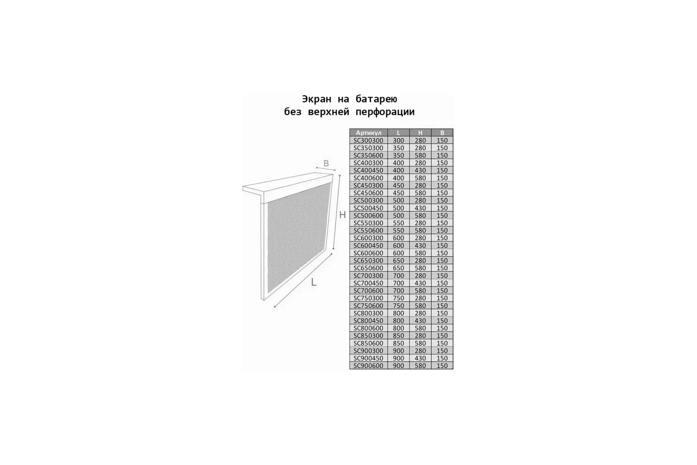 Экран на батарею ООО Вентмаркет  300х600х150 мм разборный, без перфорированной решетки, белого цвета SC300600
