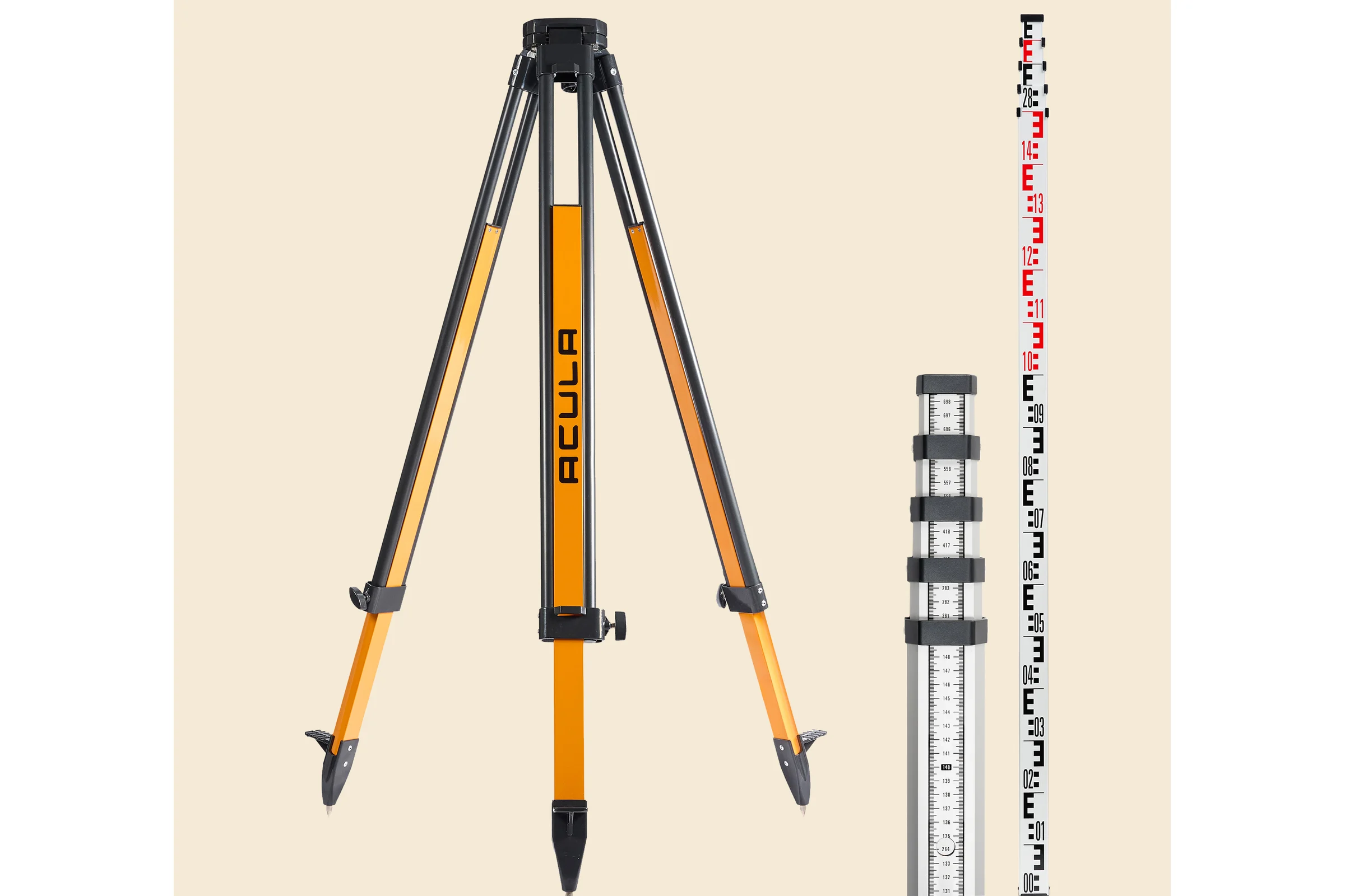 Комплект геодезический ACULA штатив Geo 12-S (высота 99-173 см, фикс. ножек на винтах, алюминиевый нивелирный, площадка 125 мм, резьба 5/8) + Нивелирная рейка TLS 5 (5м) LA00152