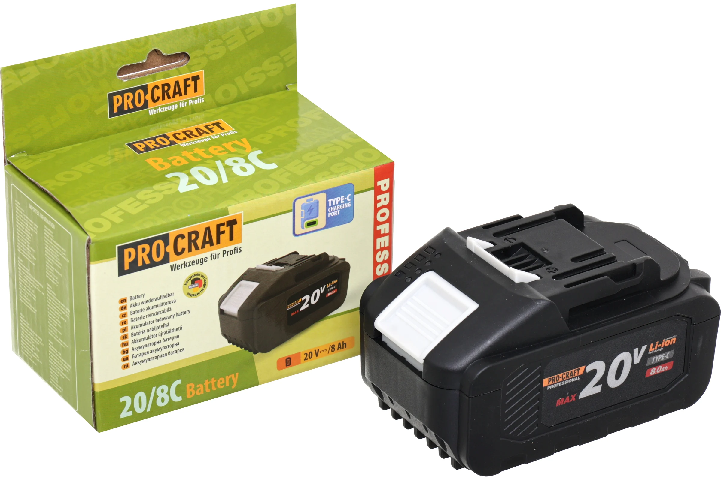 Батарея аккумуляторная PROCRAFT BAT20/8  Li-Ion 20В 8Ач, type-c BAT20/8C