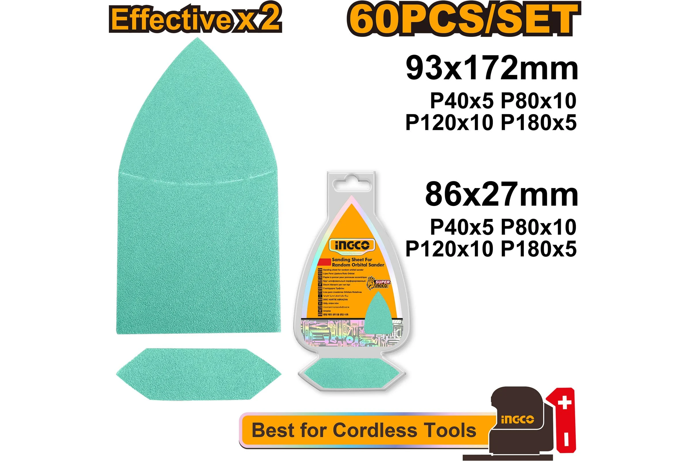 Набор шлифлистов INGCO 60 шт INDUSTRIAL AKTS938660
