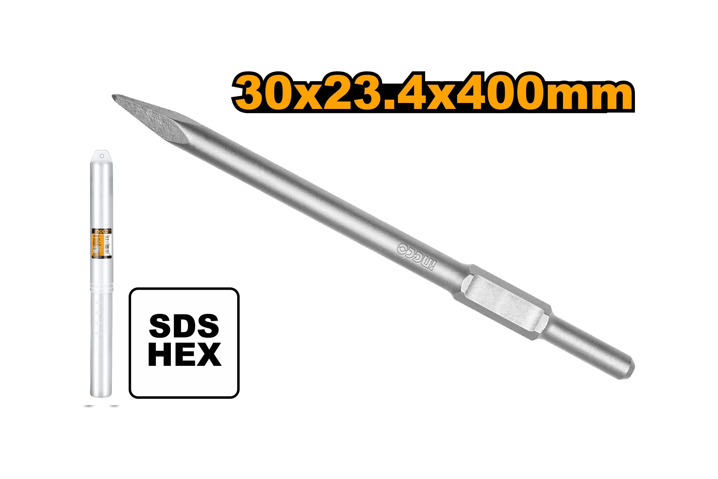 Зубило пикообразное INGCO Hex 30x400 мм INDUSTRIAL DBC03340011